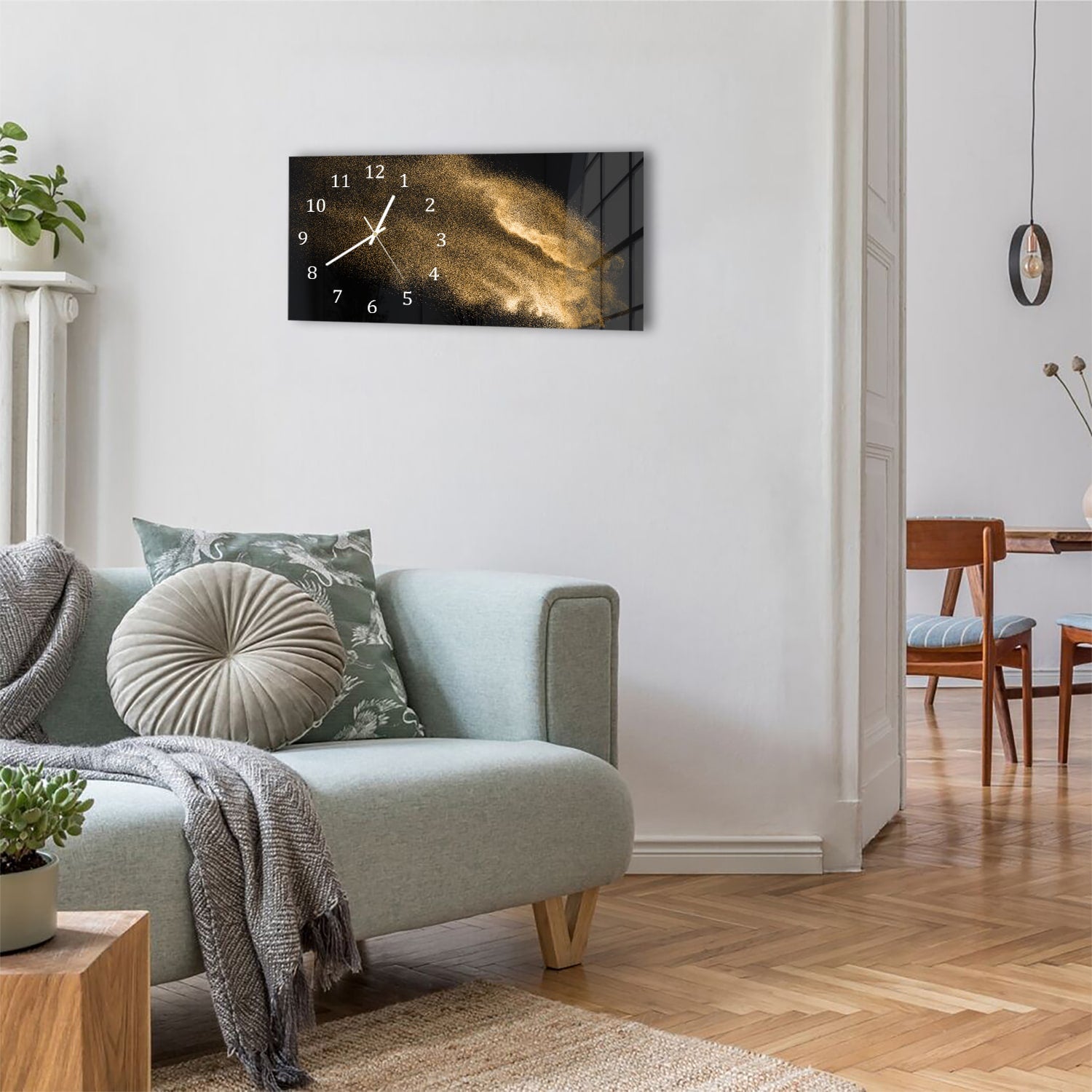 Wanduhr 60x30 - Goldene Sandexplosion