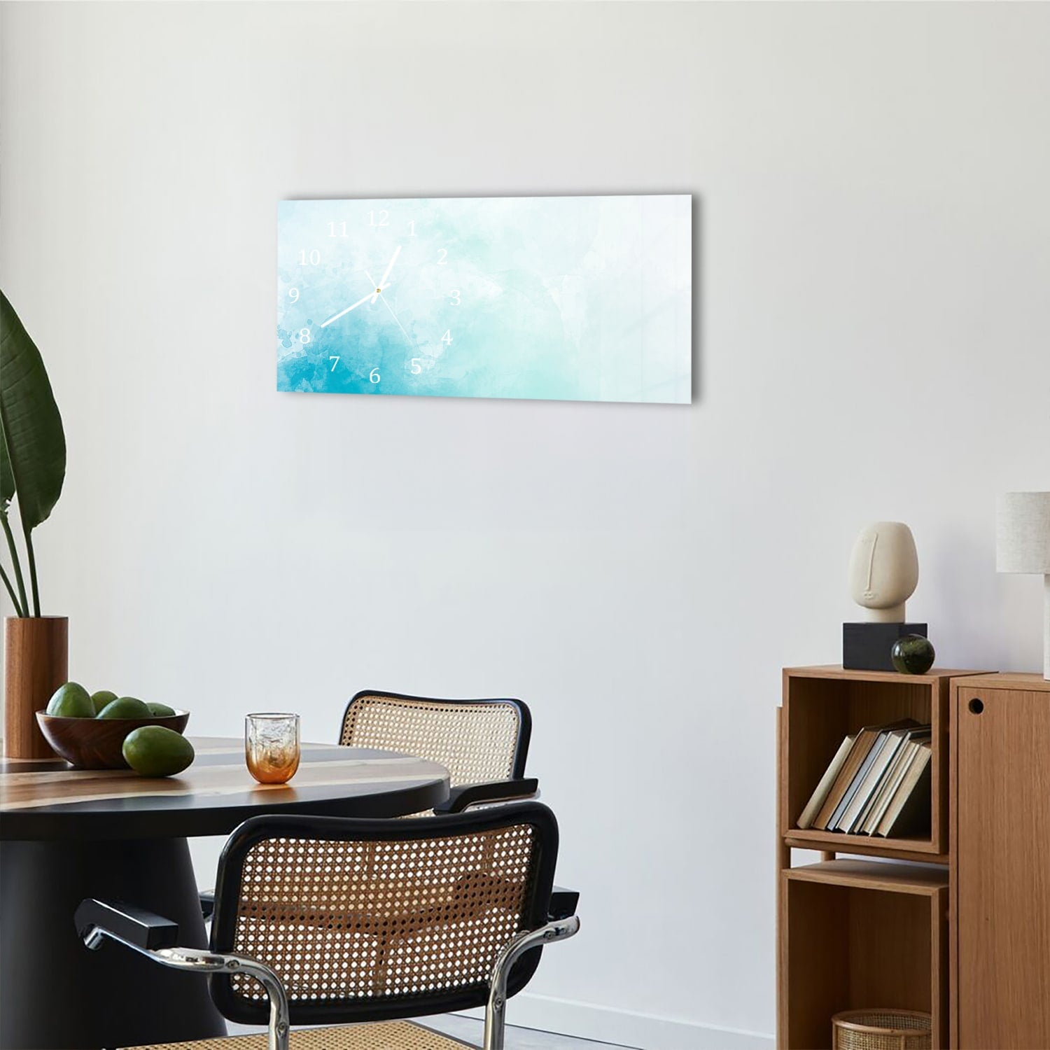 Wanduhr 60x30 - Blaue Aquarellfarbe