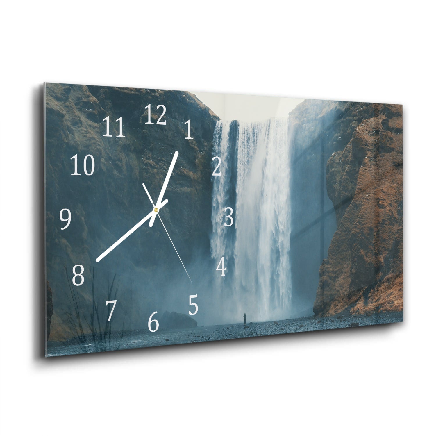 Wanduhr 60x30 - Wasserfall bei Skógafoss