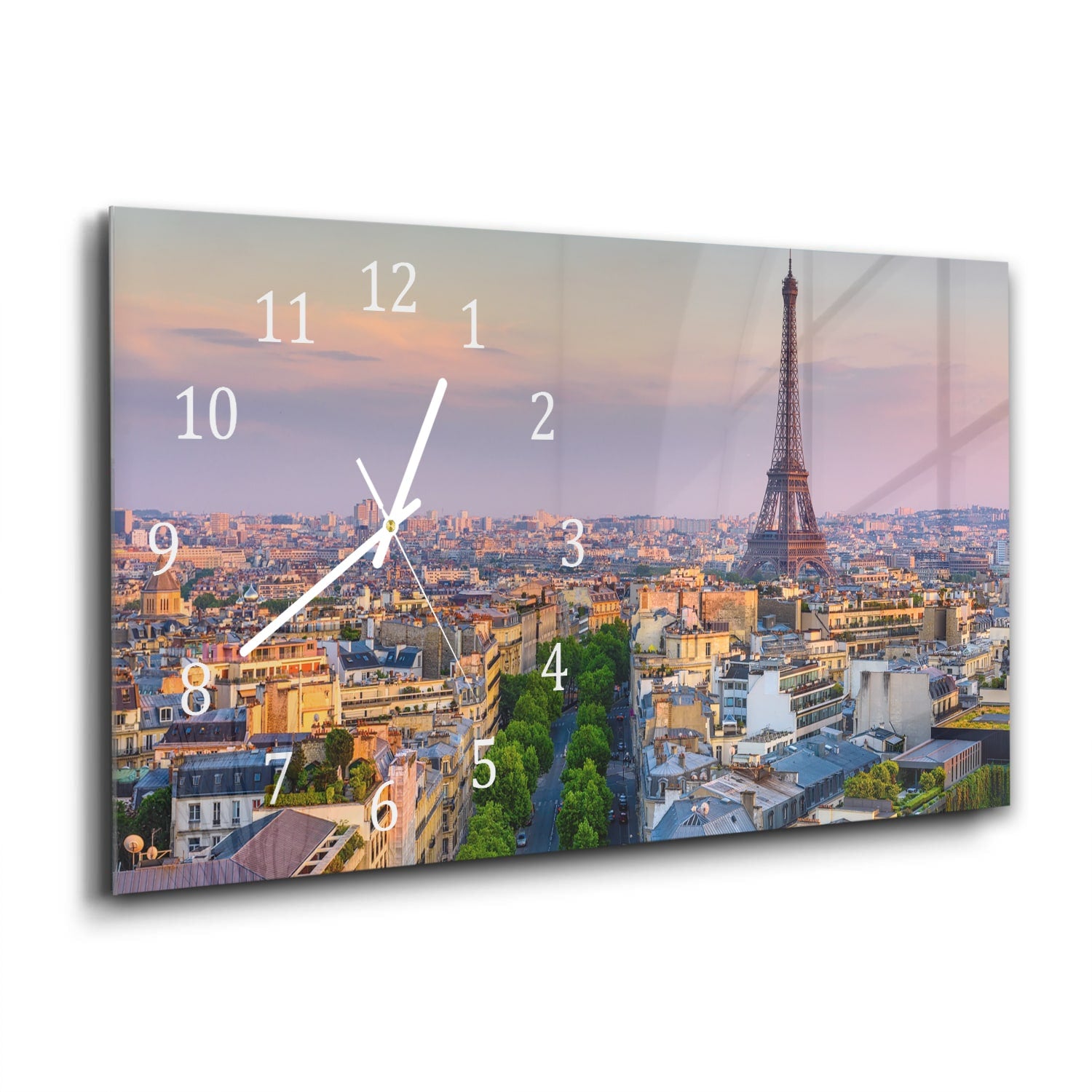 Wanduhr 60x30 - Eiffelturm bei Sonnenuntergang