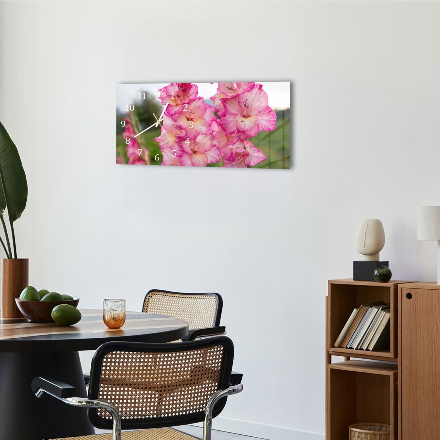 Wanduhr 60x30 - Rosa Gladiolen