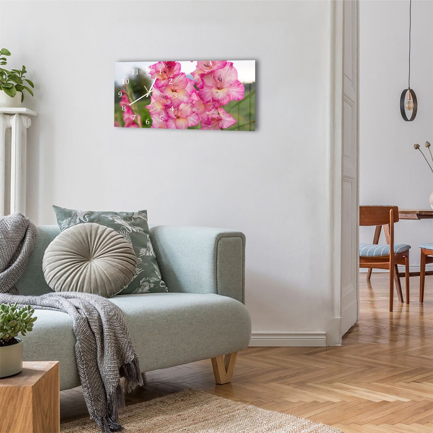 Wanduhr 60x30 - Rosa Gladiolen