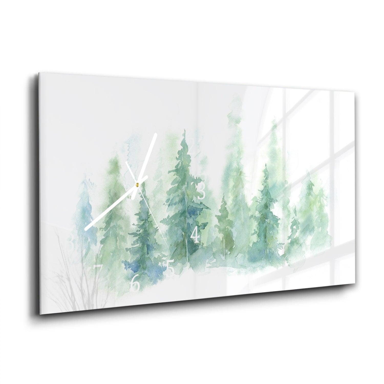 Wanduhr 60x30 - Aquarell-Waldgemälde