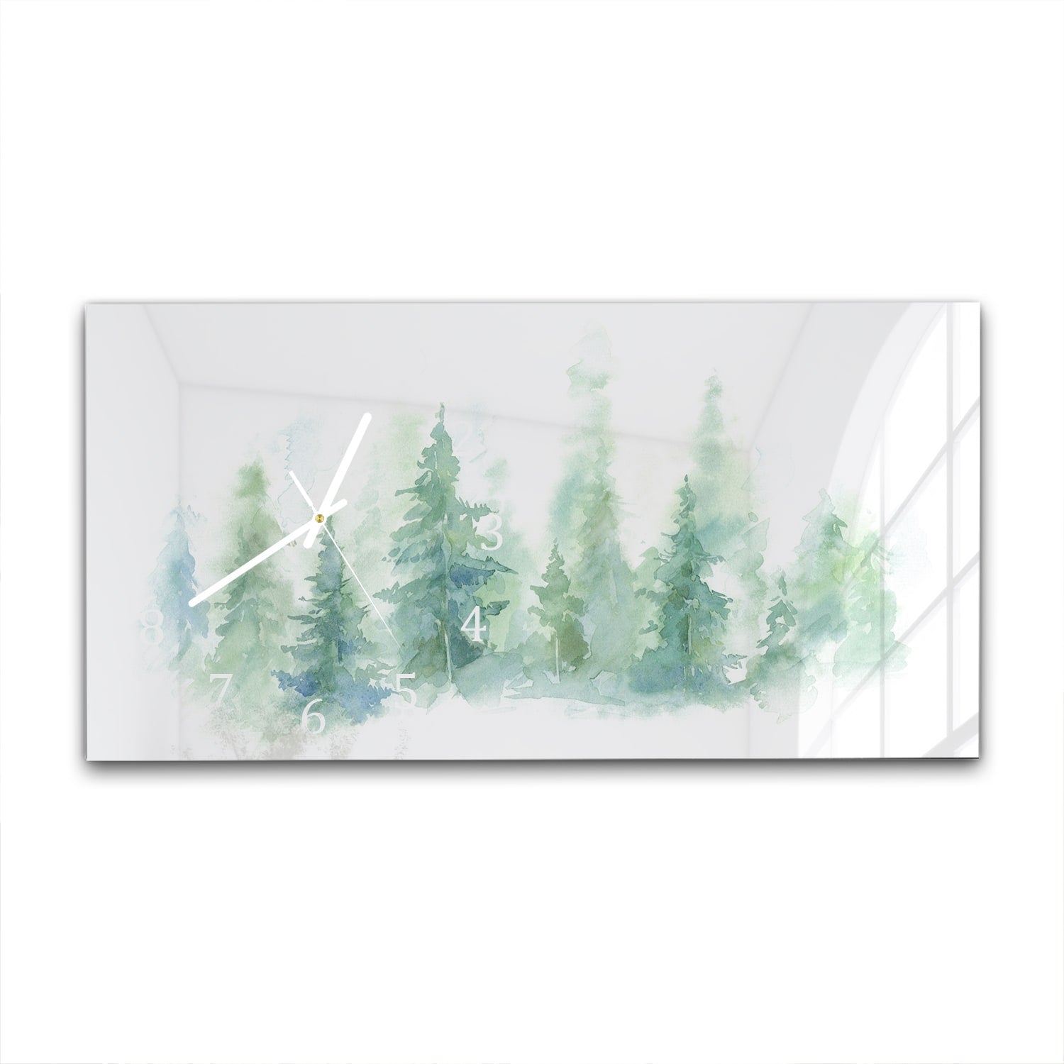 Wanduhr 60x30 - Aquarell-Waldgemälde