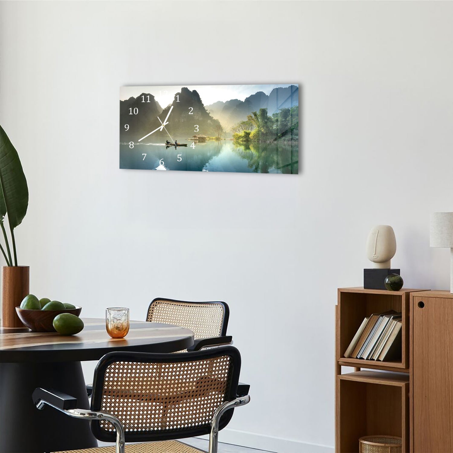 Wanduhr 60x30 - Nebelige Berge