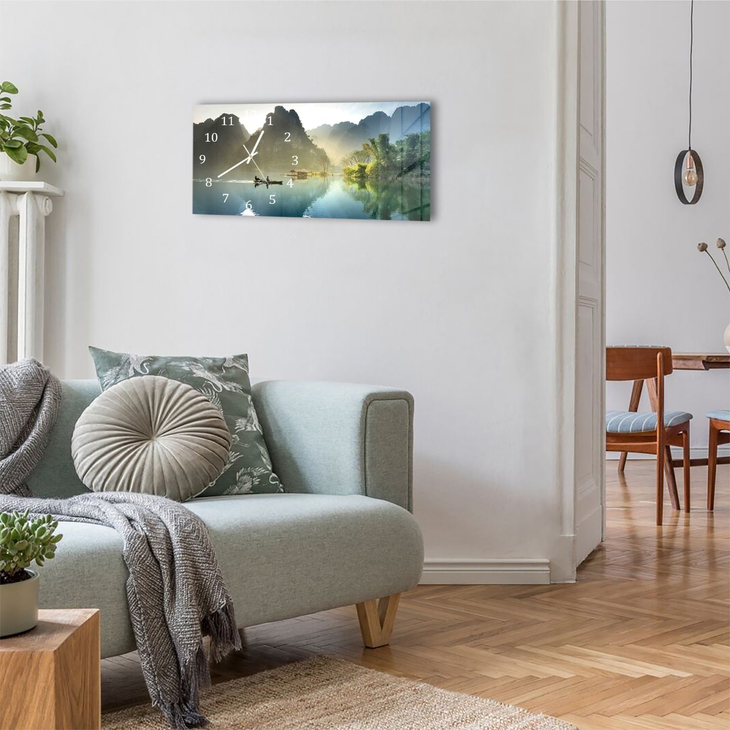 Wanduhr 60x30 - Nebelige Berge