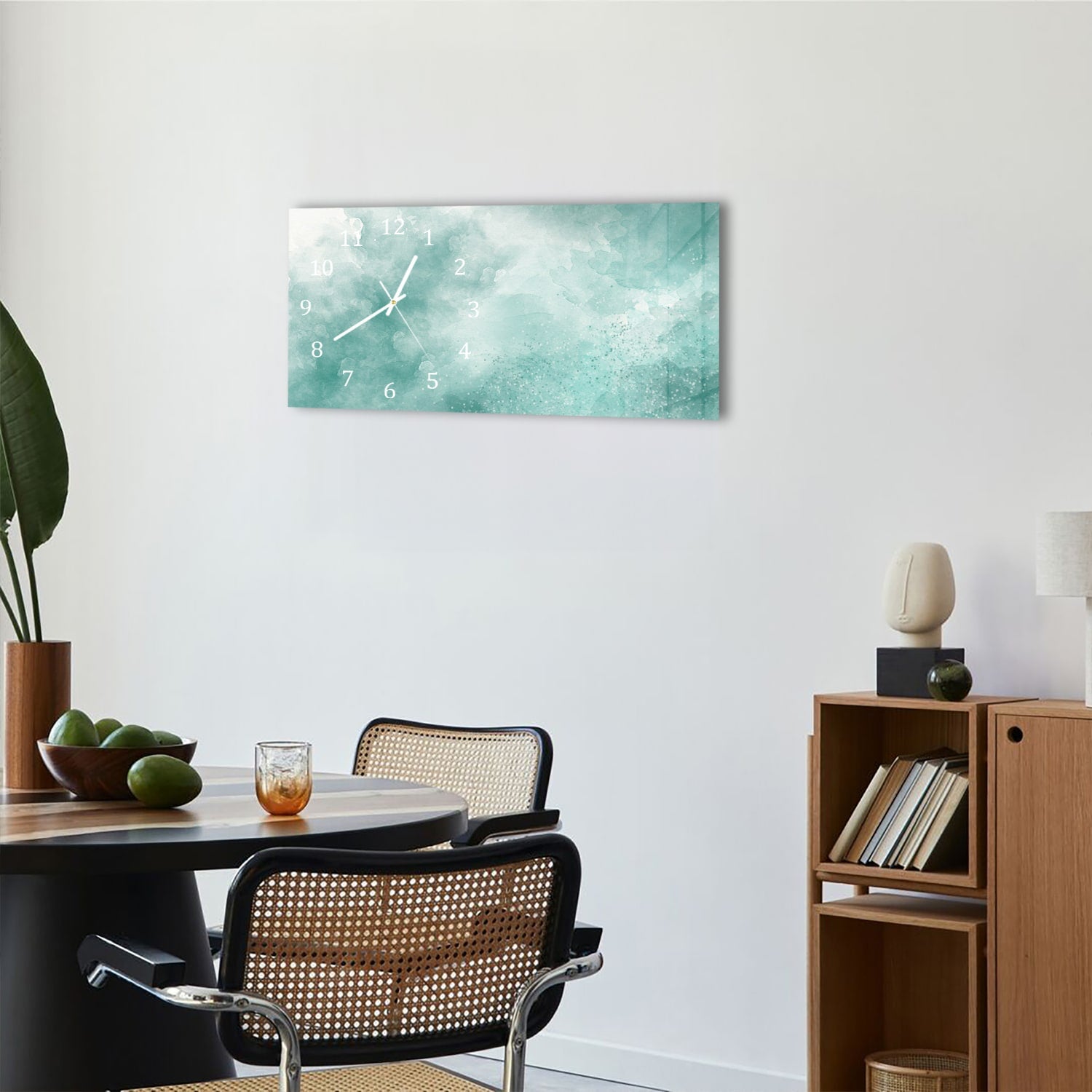 Wanduhr 60x30 - Grüne Aquarellfarbe