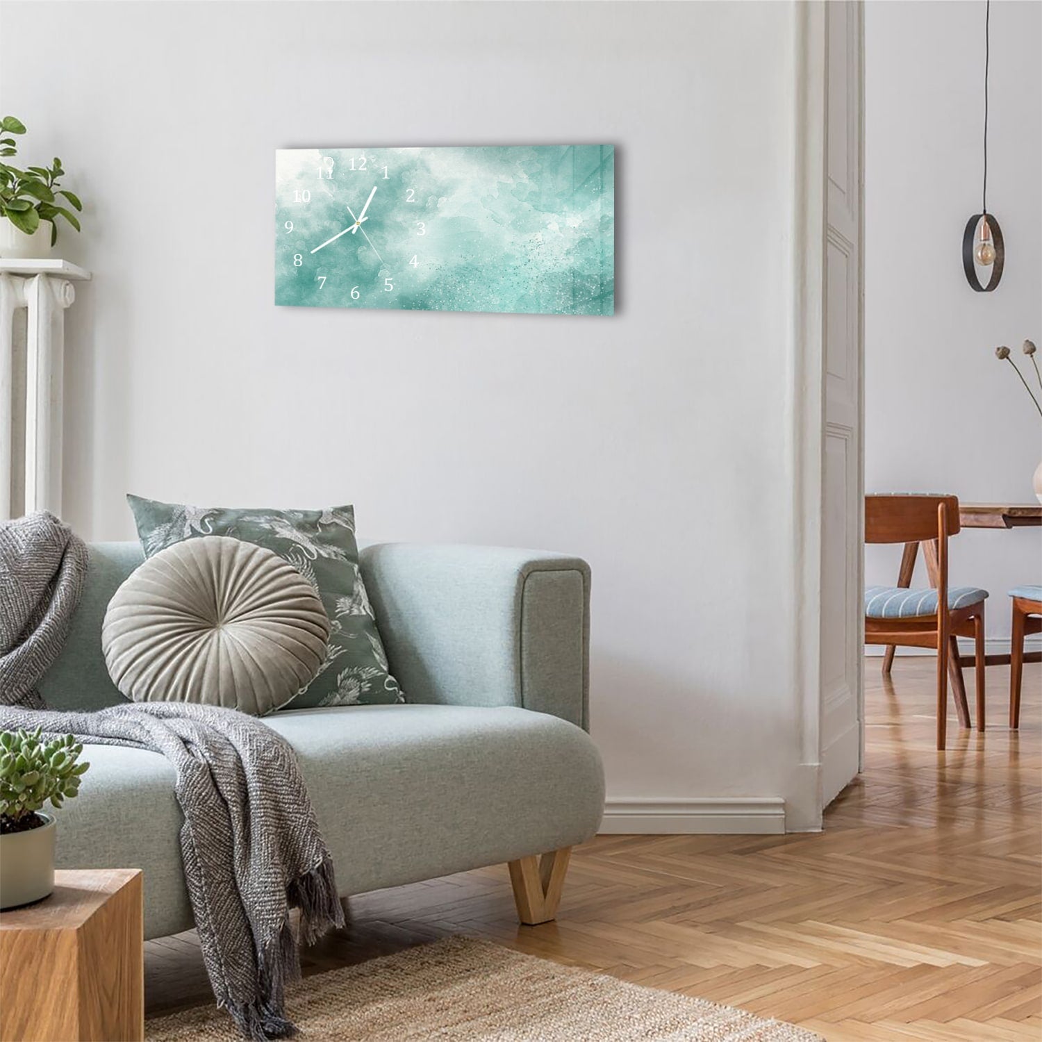 Wanduhr 60x30 - Grüne Aquarellfarbe