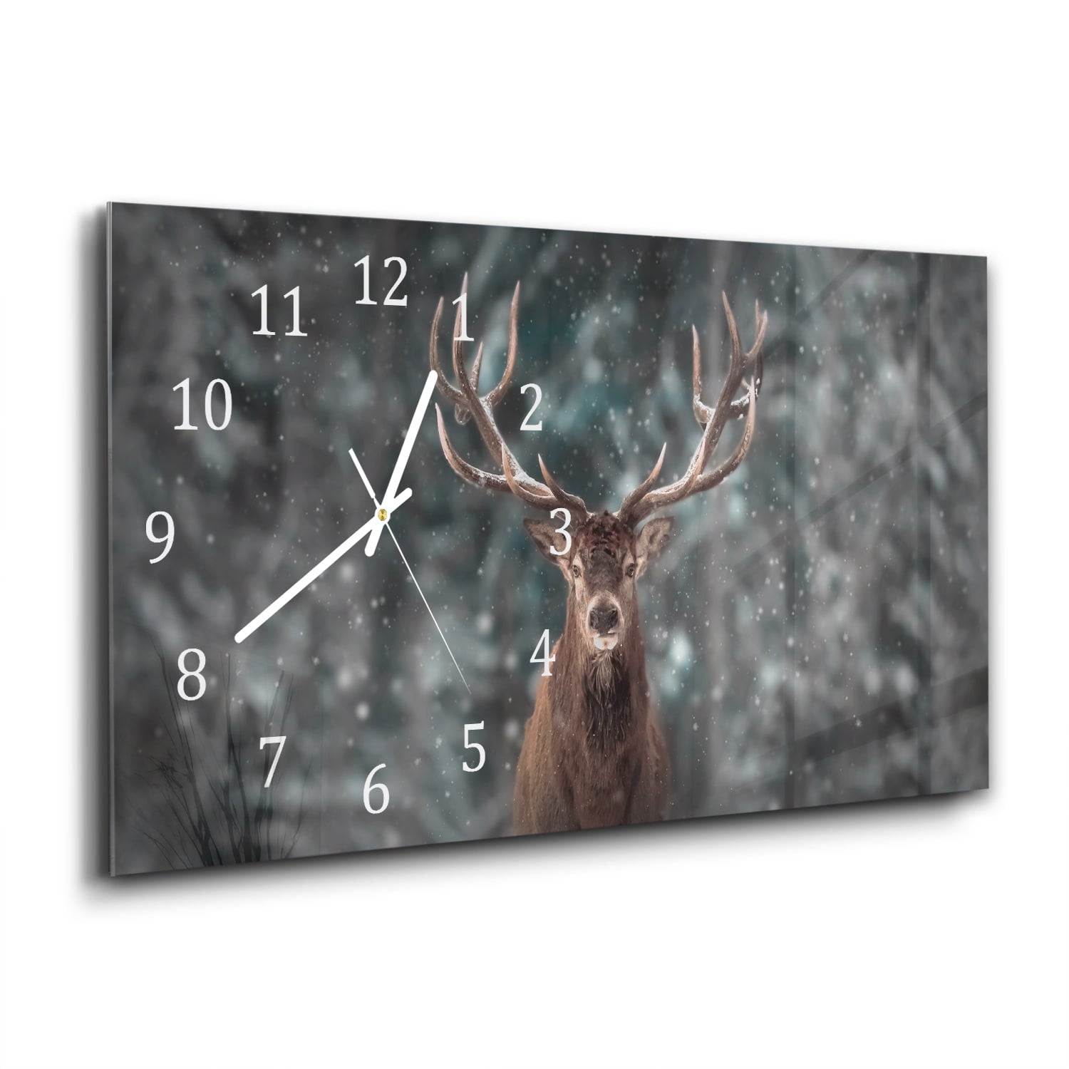 Wanduhr 60x30 - Edelhirsch im Winter