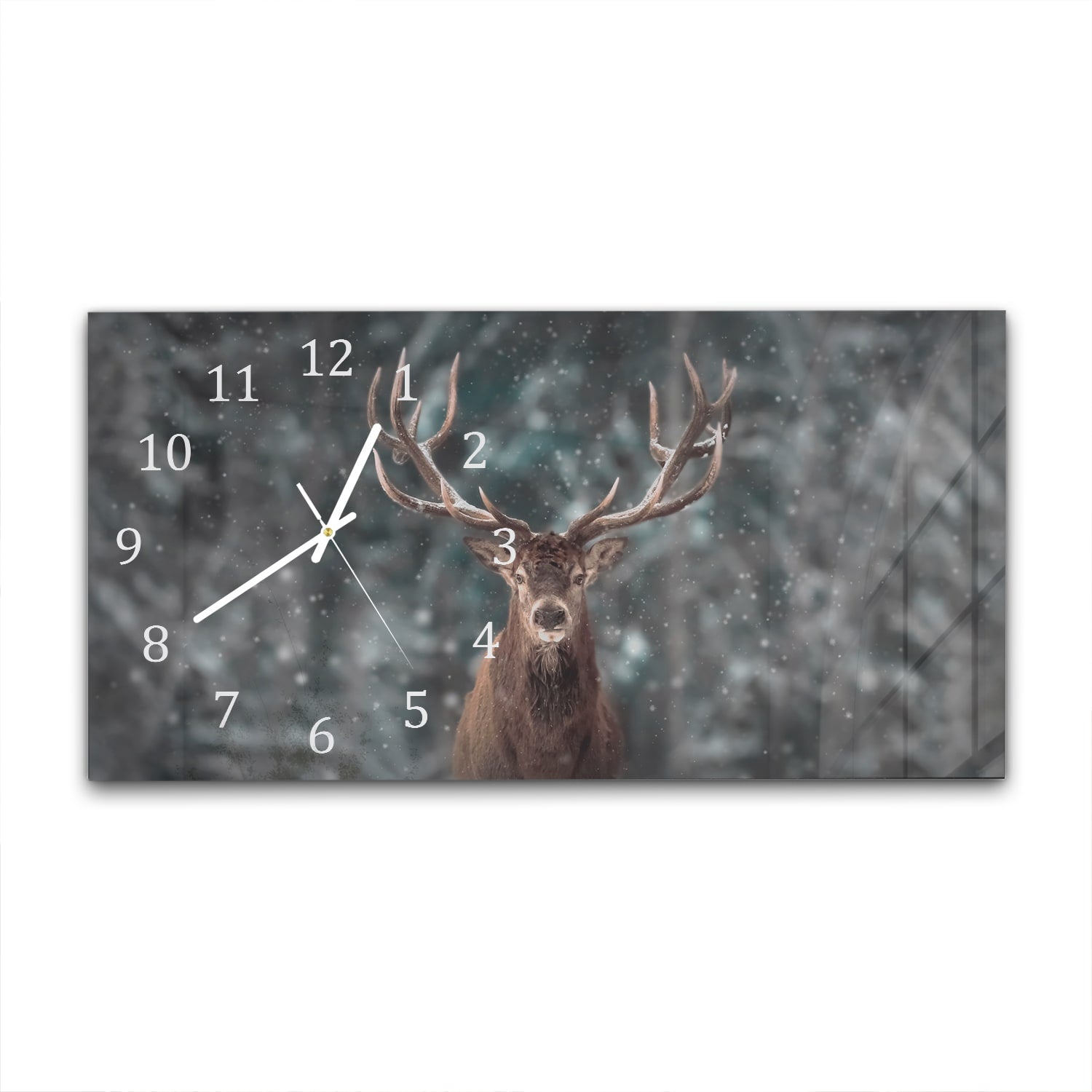 Wanduhr 60x30 - Edelhirsch im Winter
