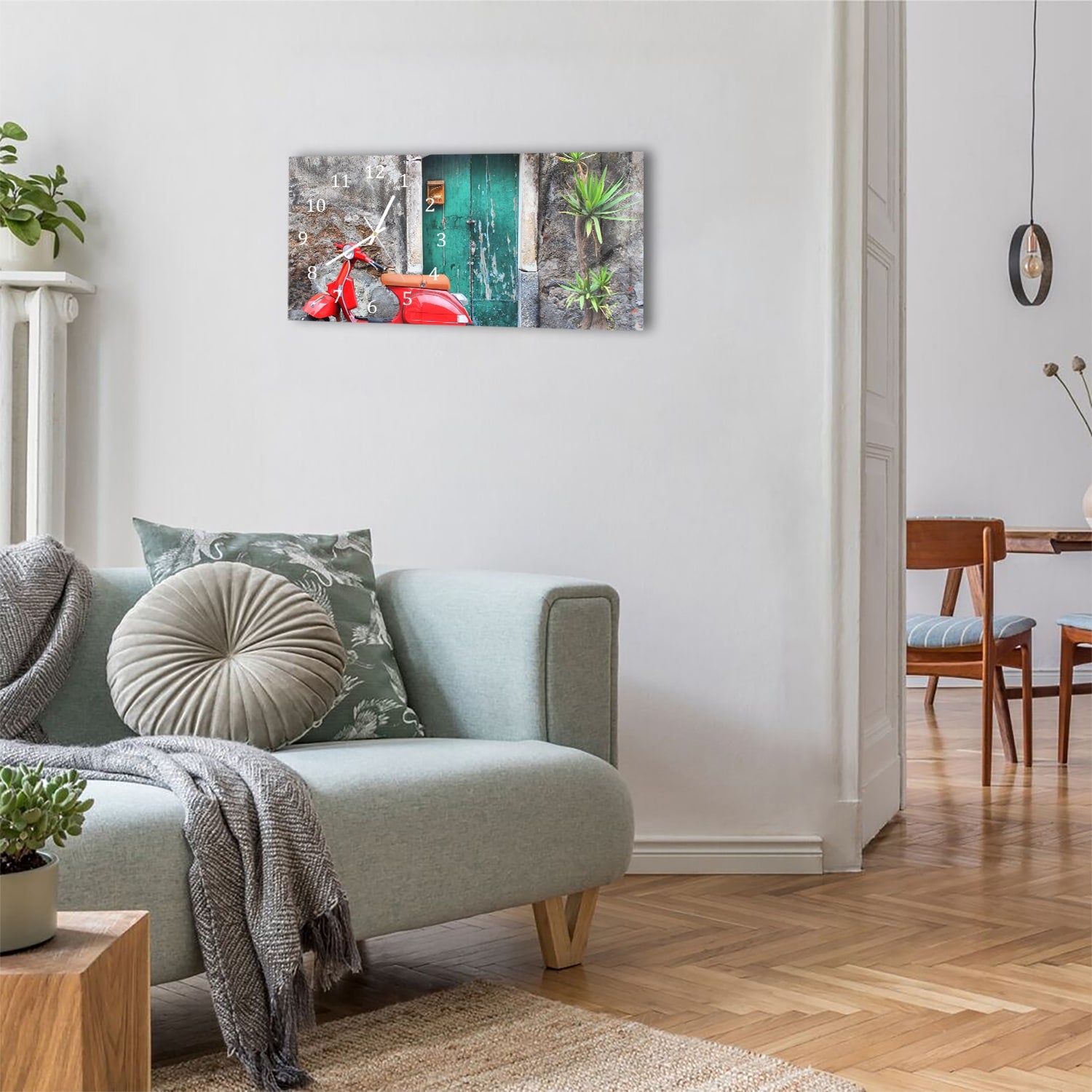 Wanduhr 60x30 - Retro-Roller bei alter Tür