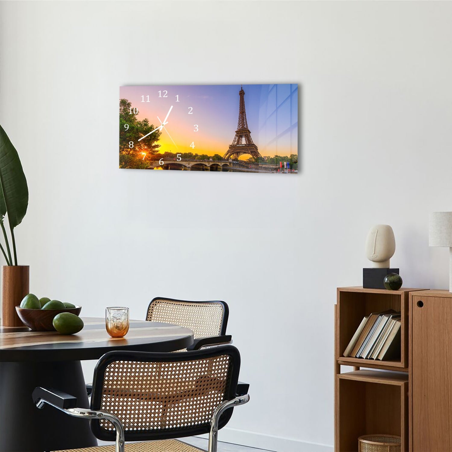 Wanduhr 60x30 - Eiffelturm bei Sonnenaufgang