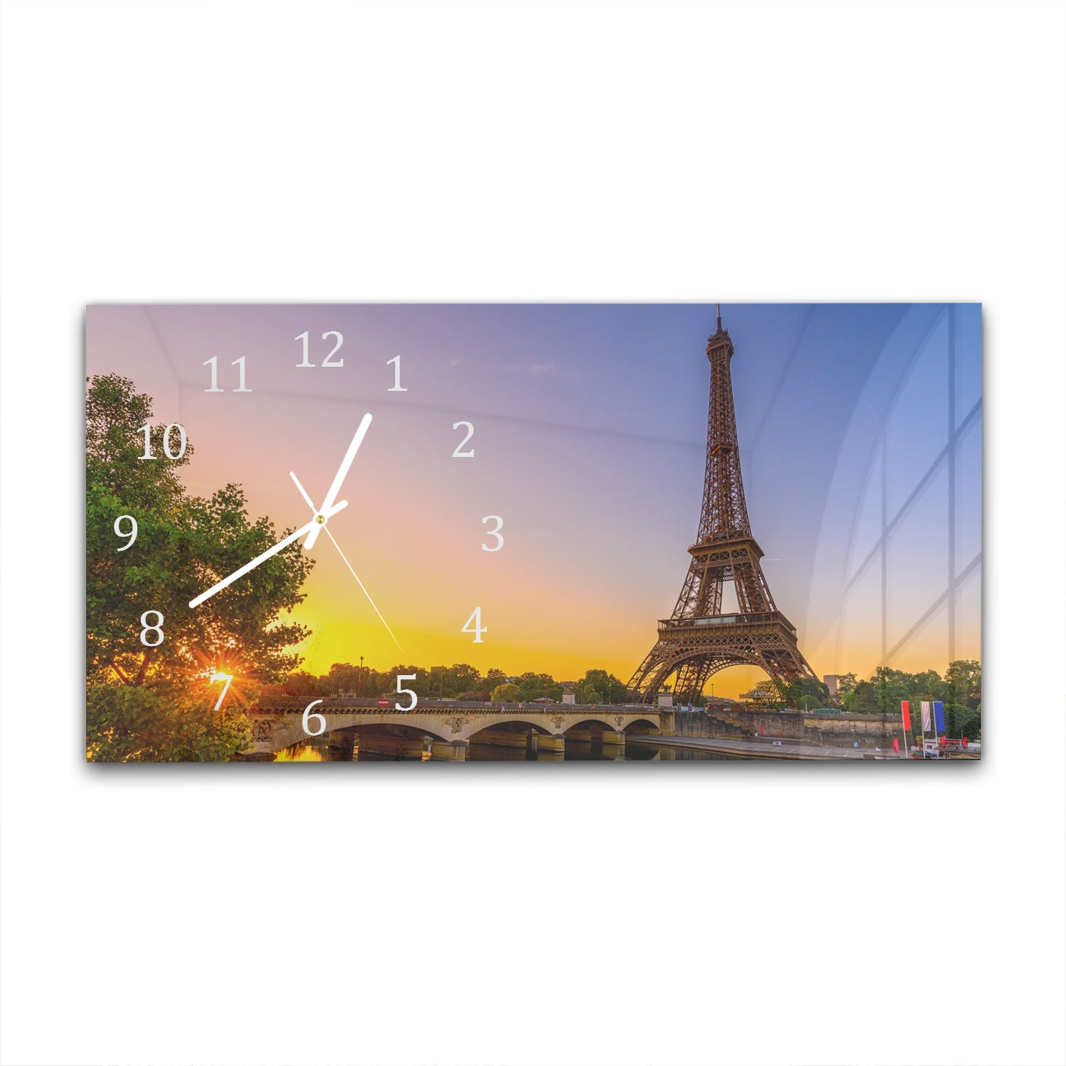 Wanduhr 60x30 - Eiffelturm bei Sonnenaufgang