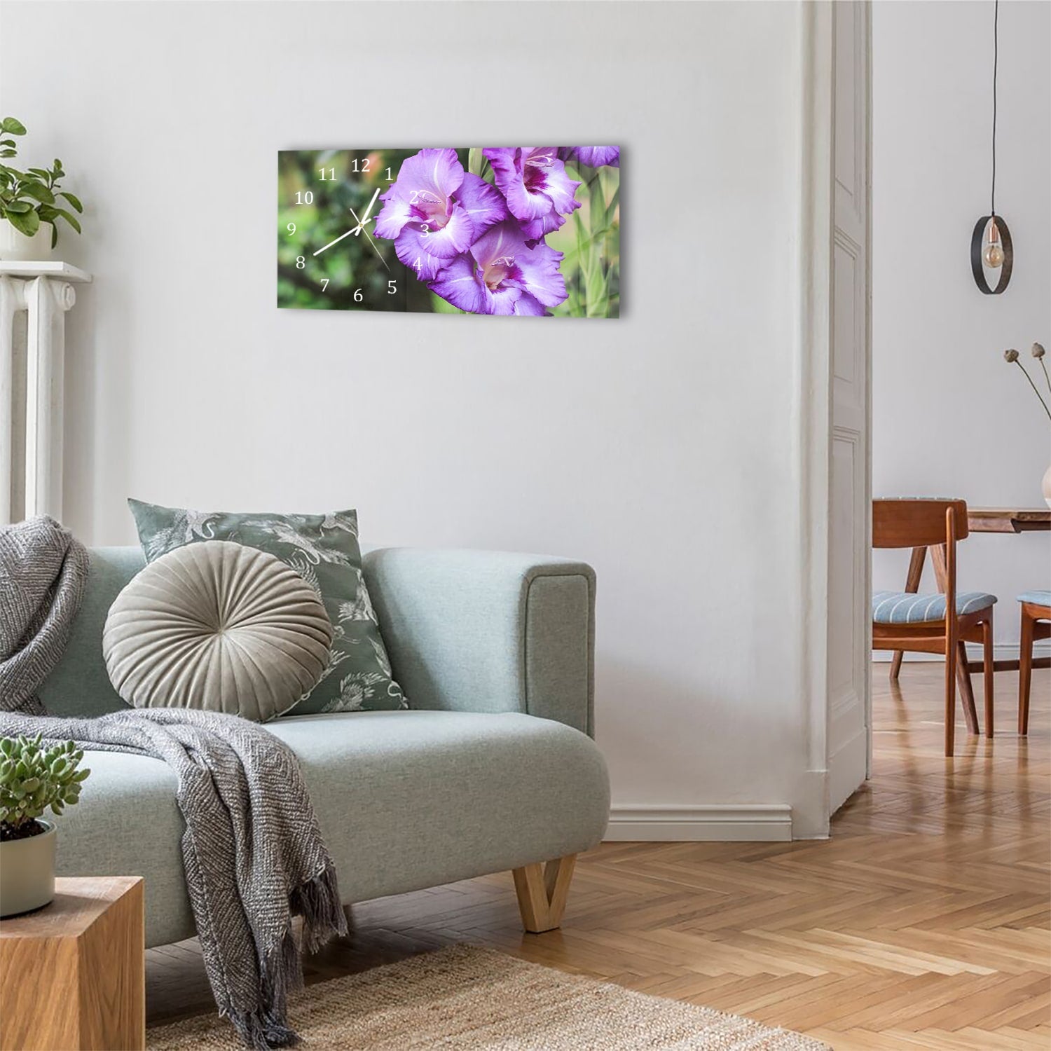 Wanduhr 60x30 - Lila Gladiolen