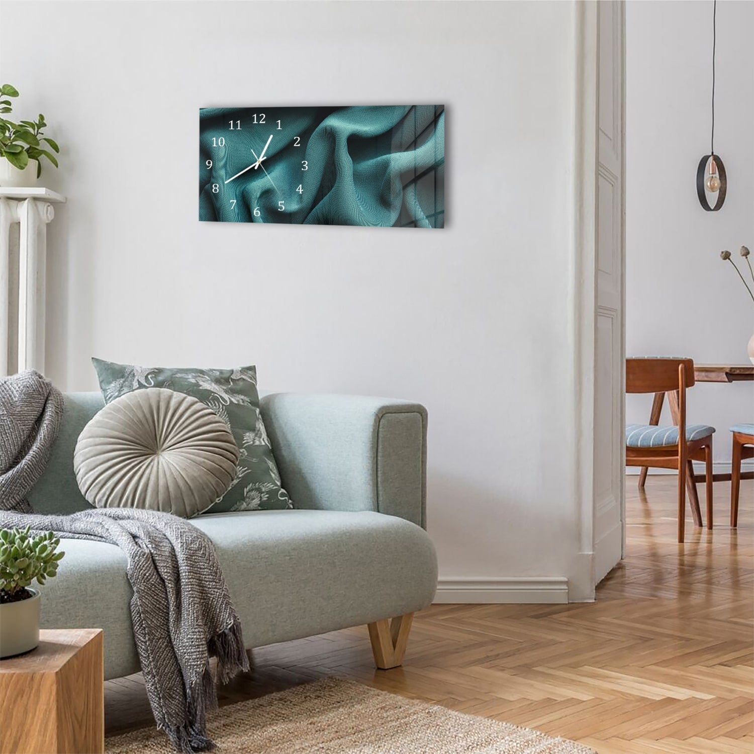 Wanduhr 60x30 - Grüne Stofftextur