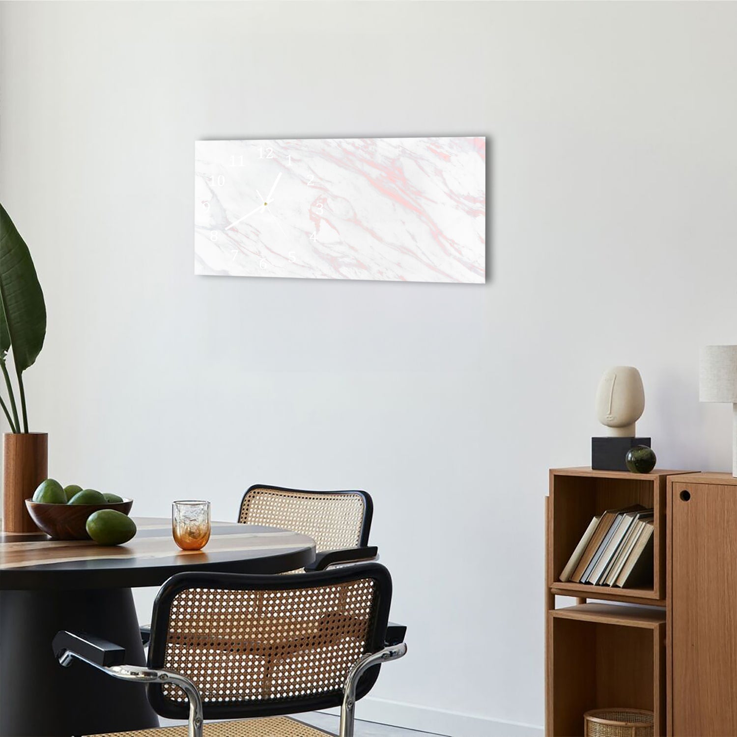 Wanduhr 60x30 - Rosa und weißer Marmor