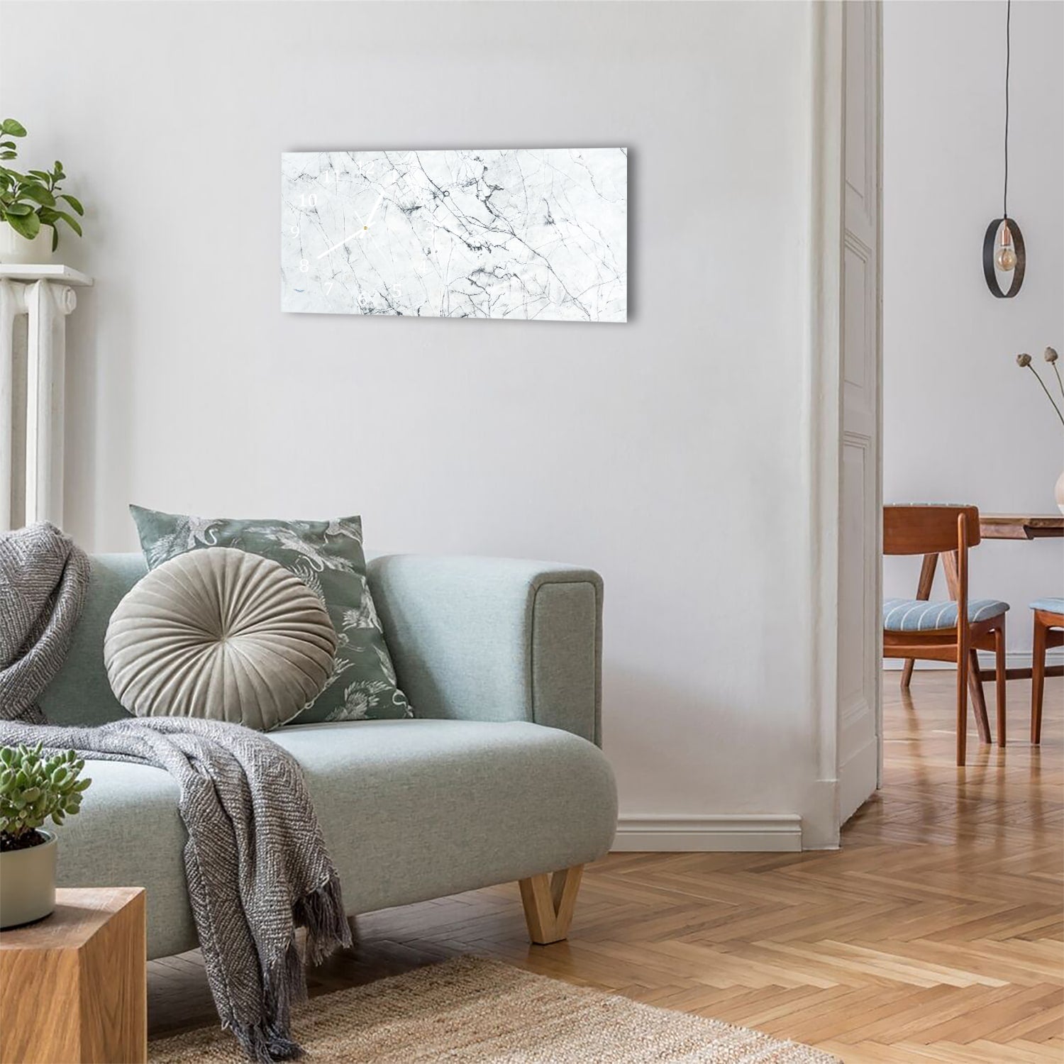 Wanduhr 60x30 - Schwarz-weißer Marmor