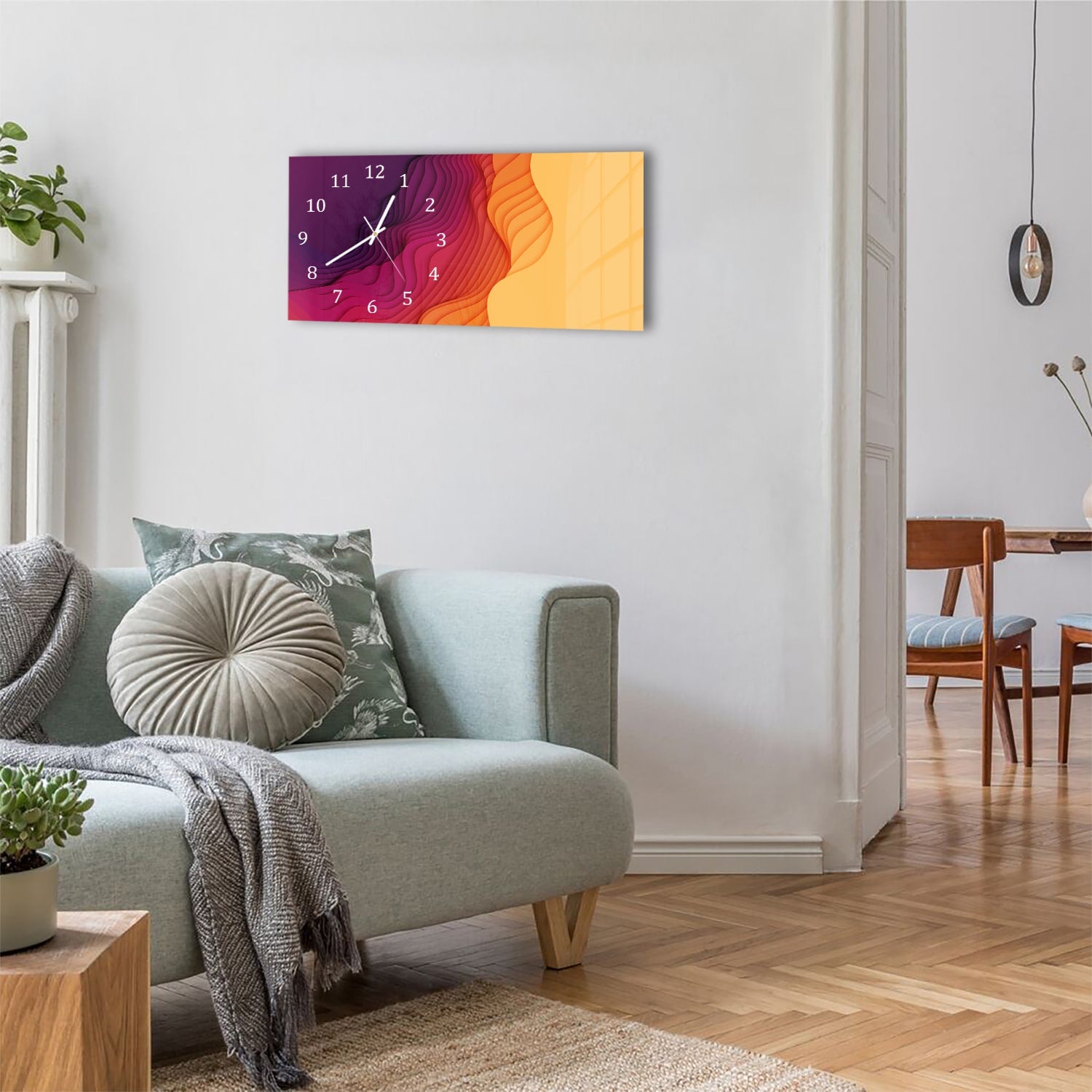 Wanduhr 60x30 - Bunte papiergeschnittene Formen