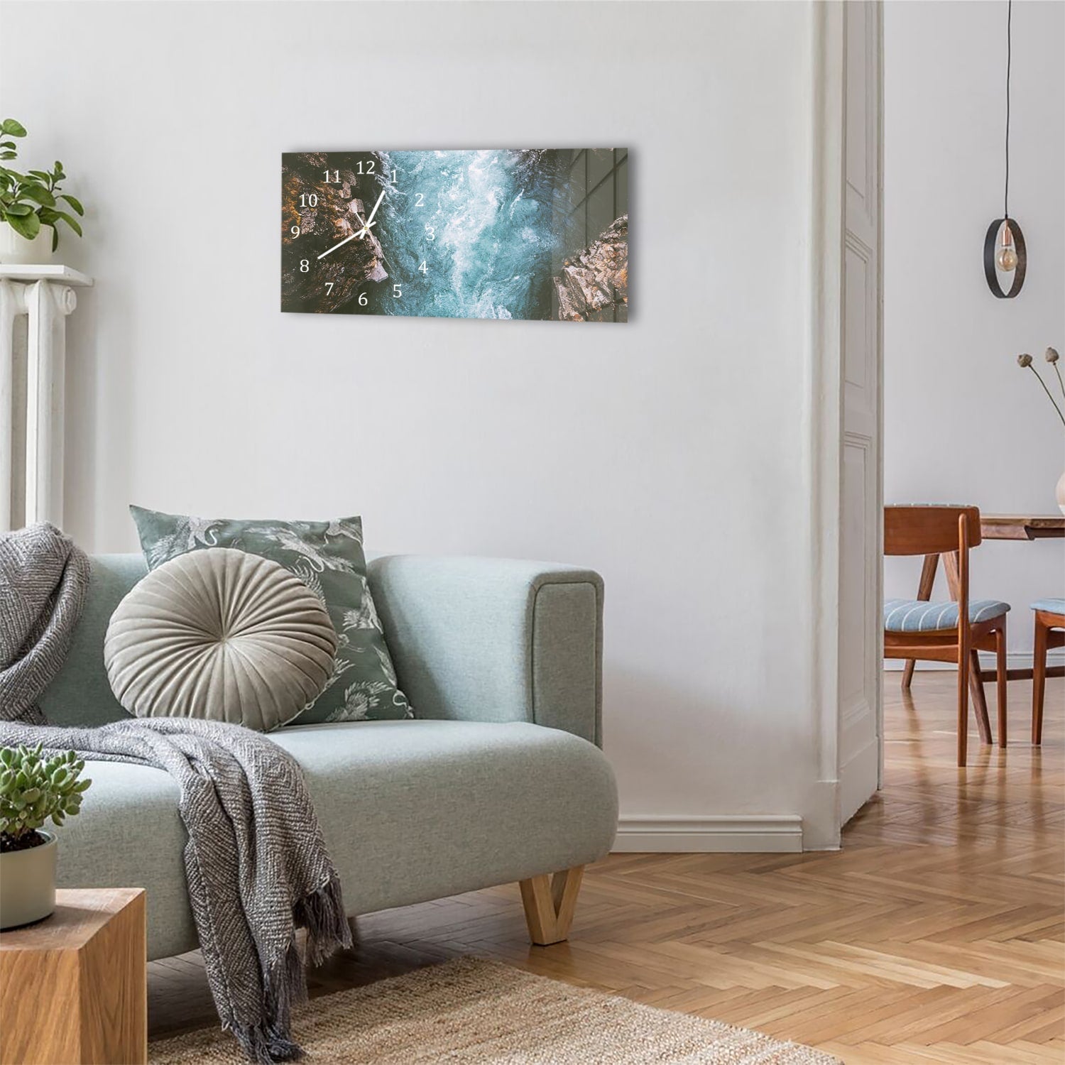 Wanduhr 60x30 - Fluss-Canyon in Schweden