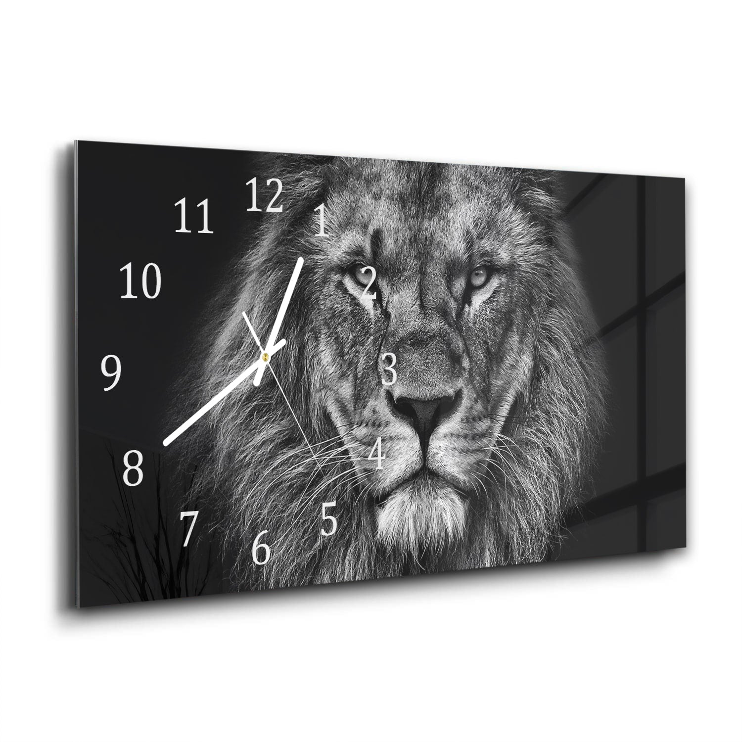Wanduhr 60x30 - Schwarz/Weiß Löwe