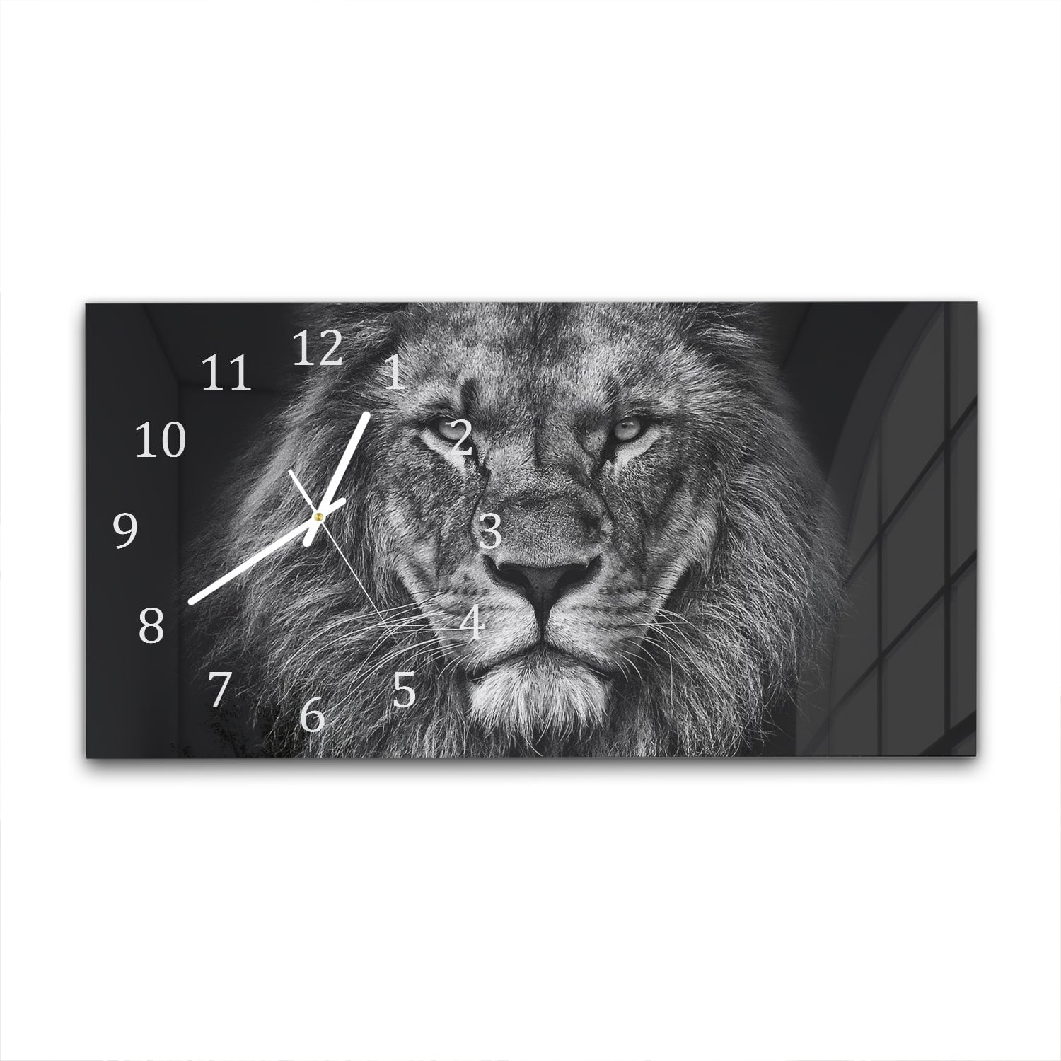 Wanduhr 60x30 - Schwarz/Weiß Löwe