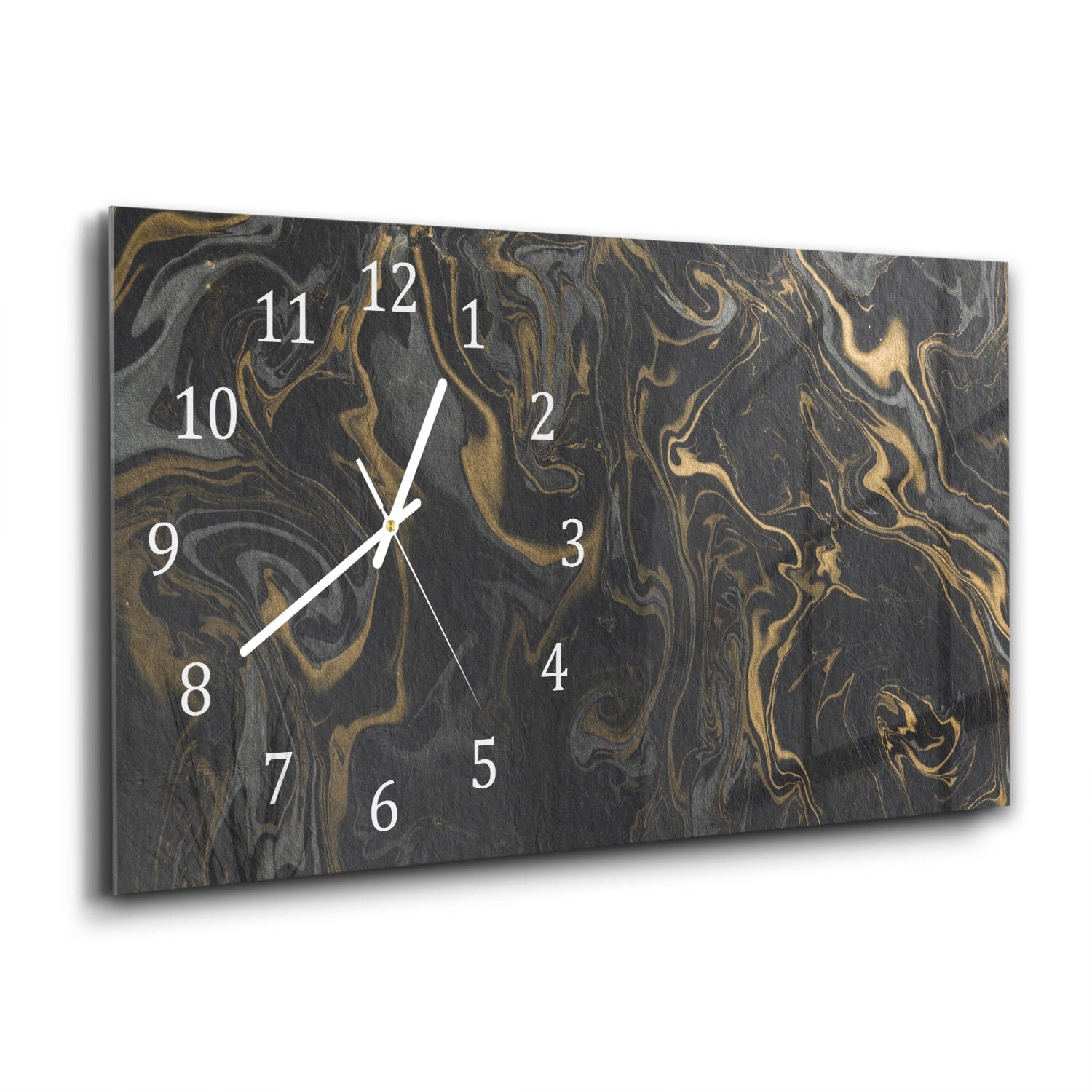 Wanduhr 60x30 - Schwarz-Gold-Marmormuster