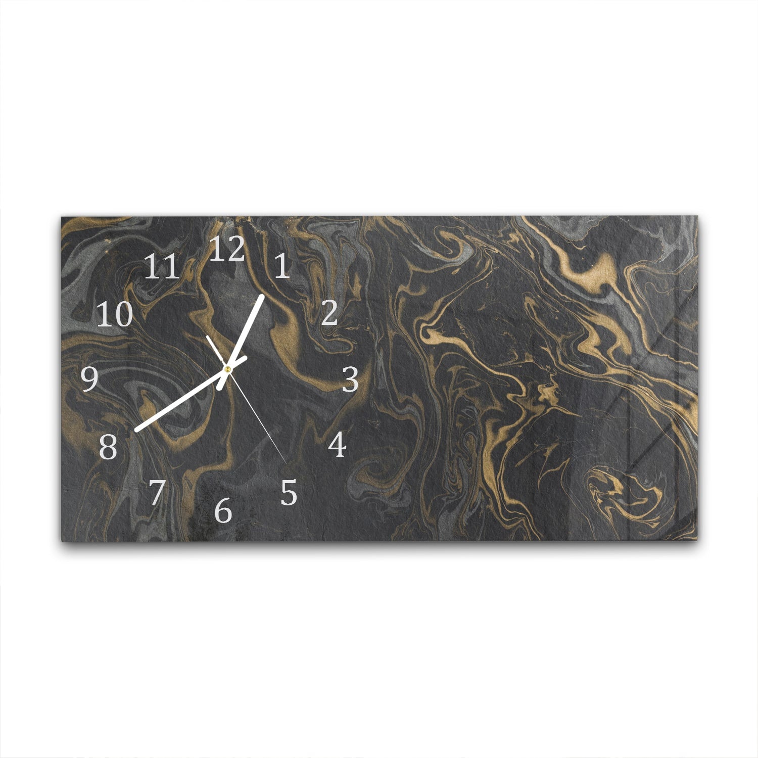 Wanduhr 60x30 - Schwarz-Gold-Marmormuster
