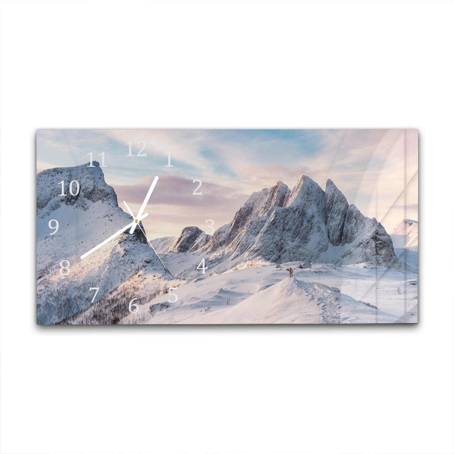 Wanduhr 60x30 - Schneebedeckter Berggipfel