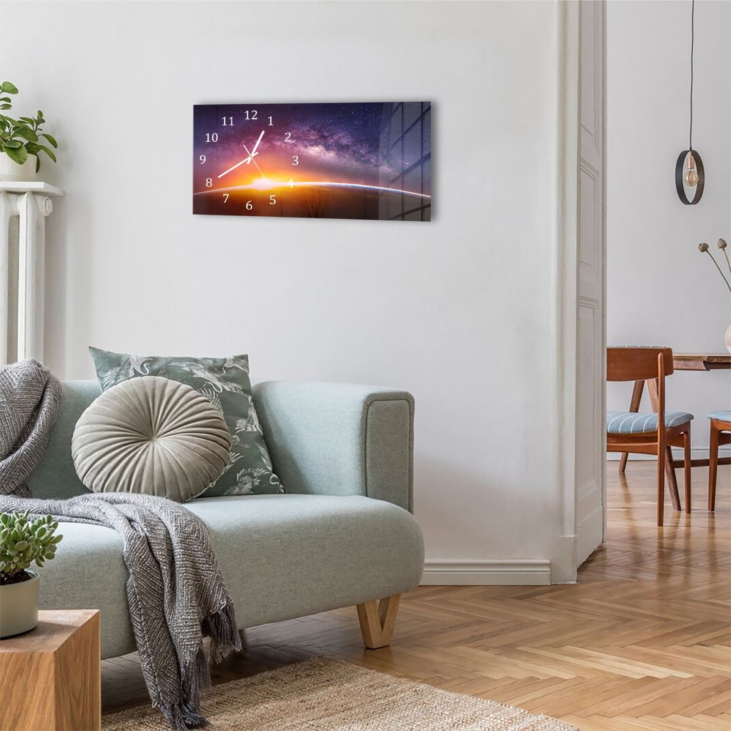 Wanduhr 60x30 - Landschaft mit Milchstraße