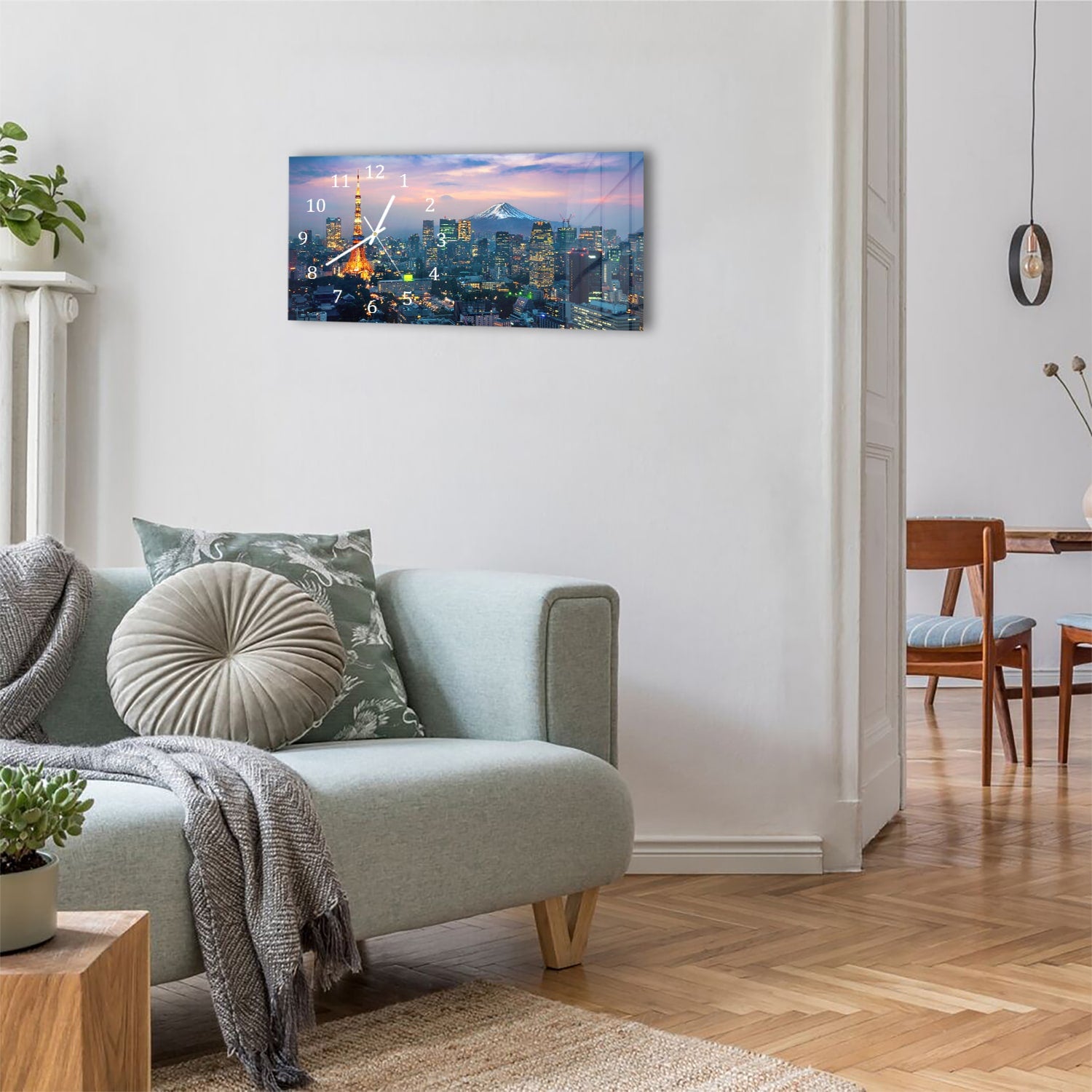Wanduhr 60x30 - Tokio mit dem Fuji-Berg