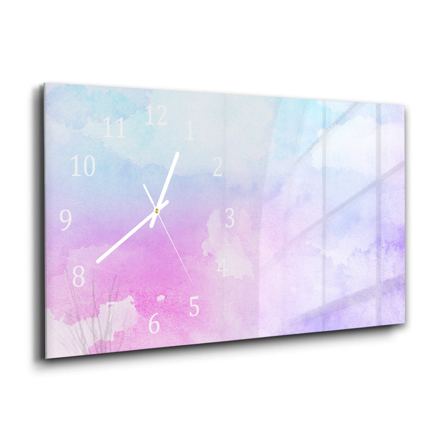 Wanduhr 60x30 - Rosa-blaue Aquarellfarbe