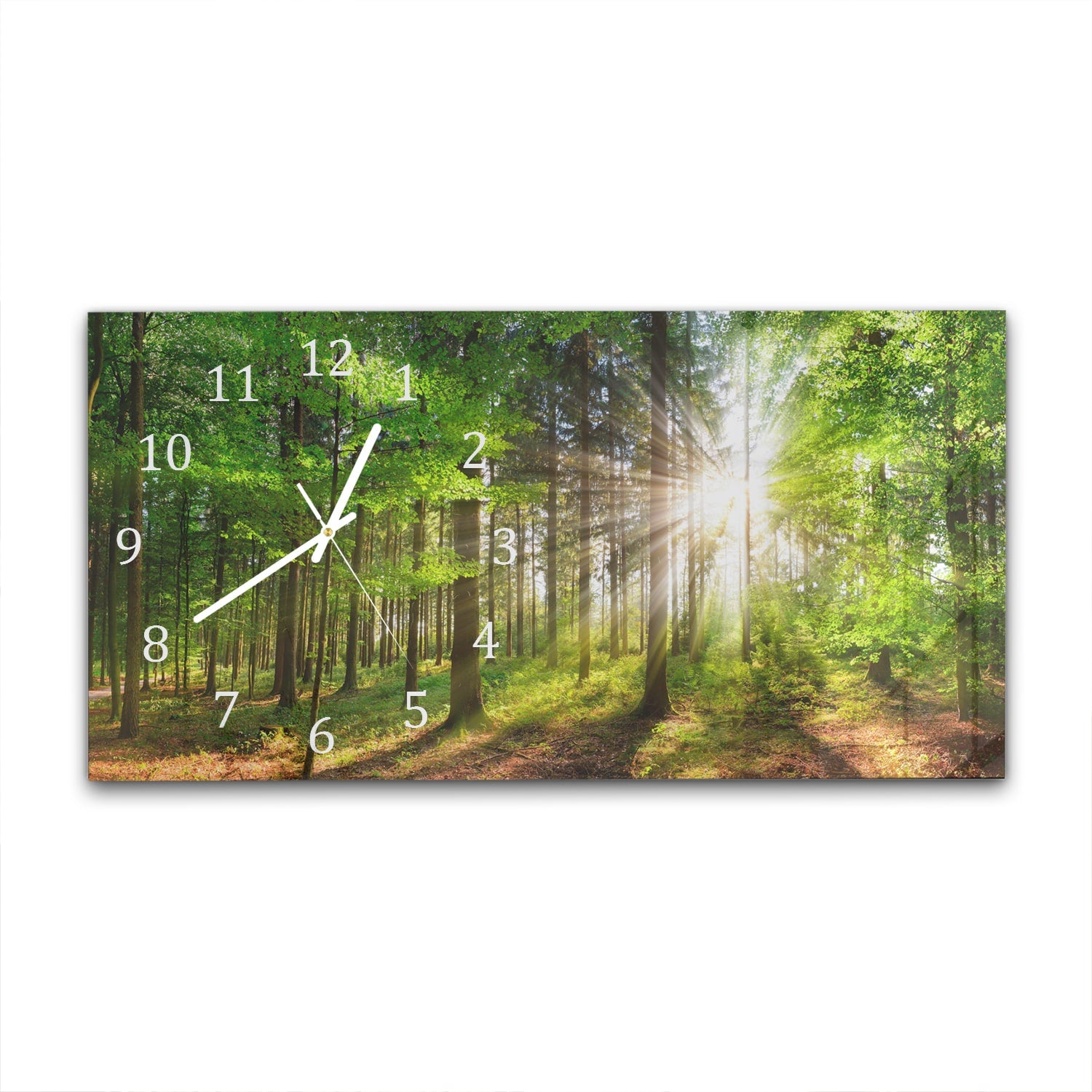Wanduhr 60x30 - Sonnenlicht im Wald