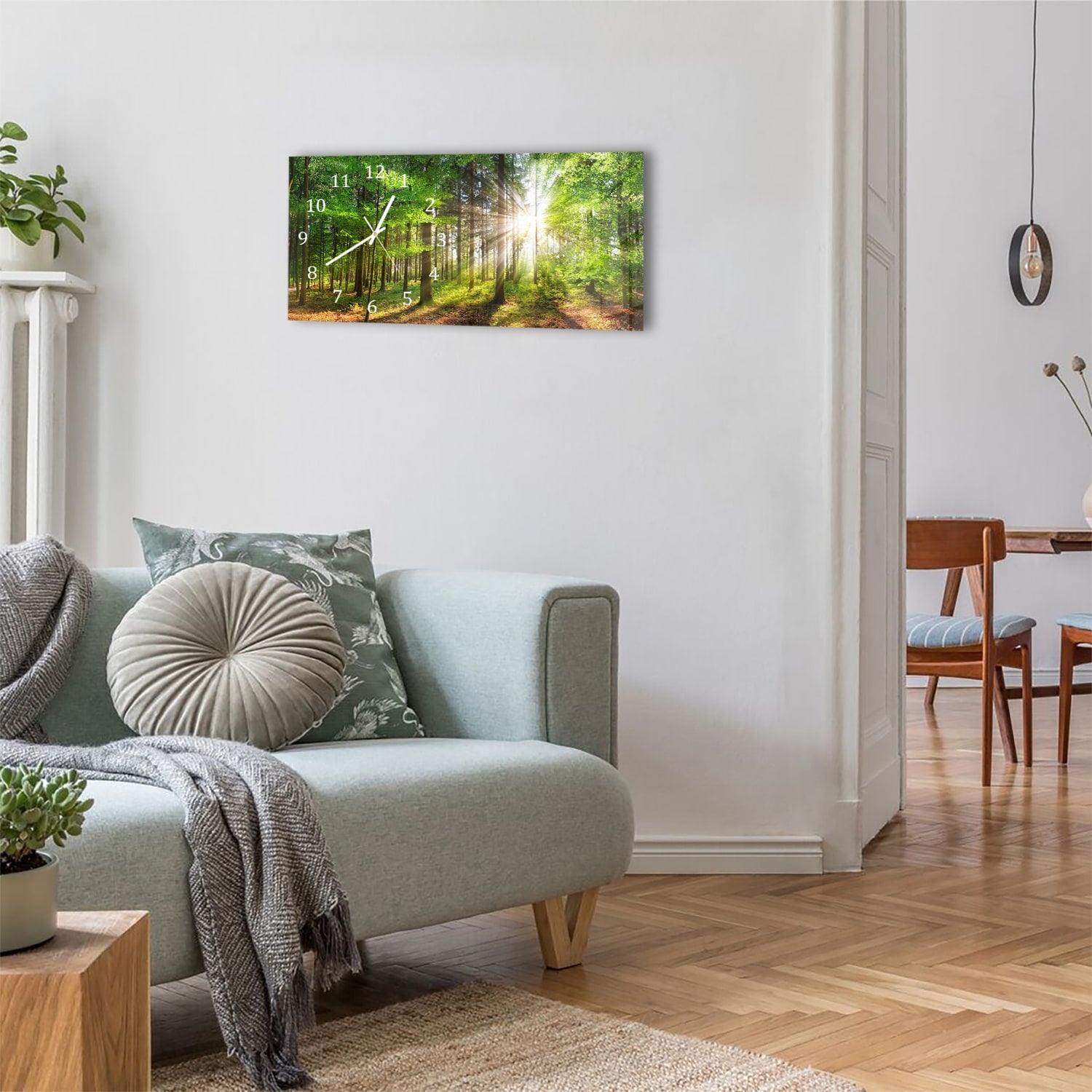 Wanduhr 60x30 - Sonnenlicht im Wald
