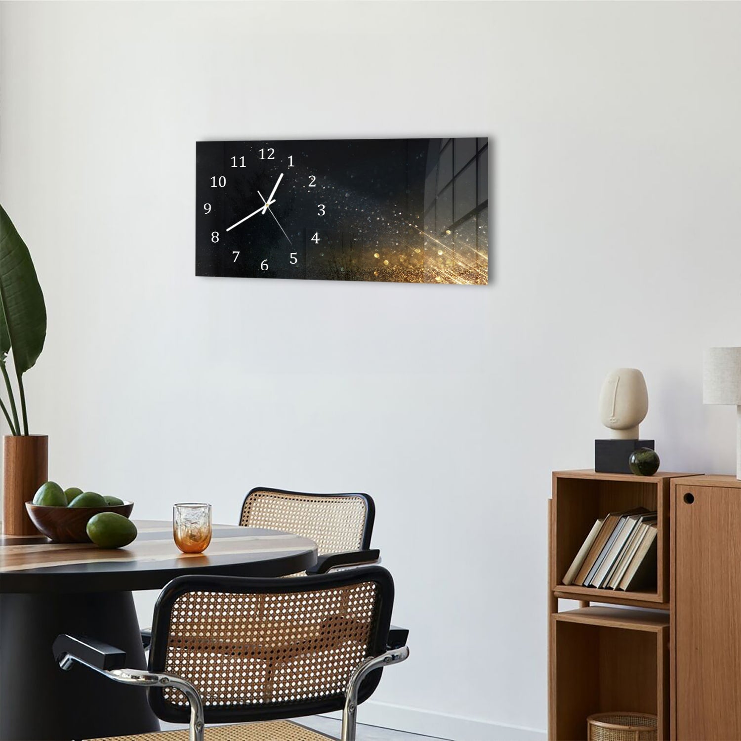 Wanduhr 60x30 - Schwarz-goldener Glitzerhintergrund
