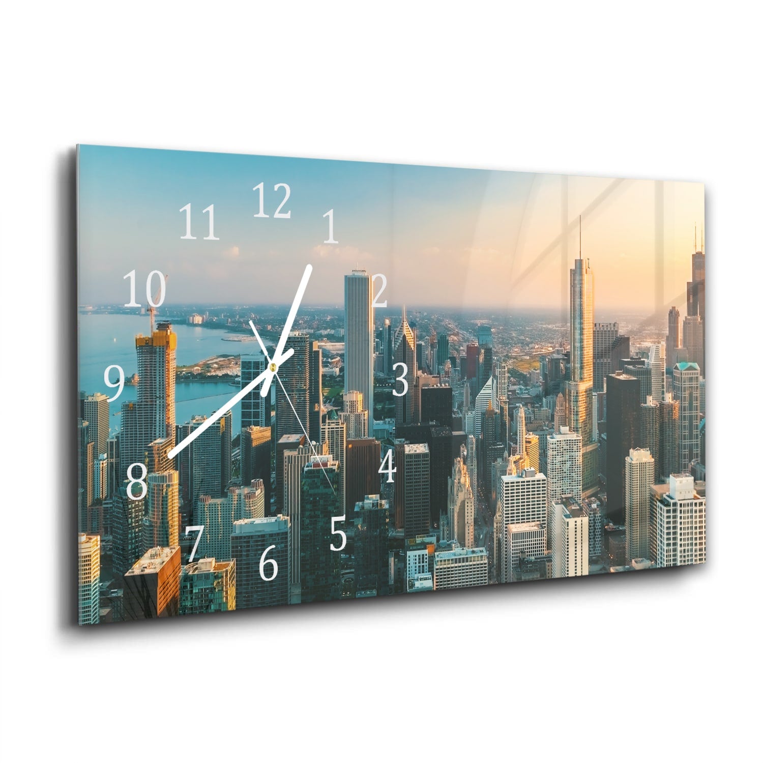 Wanduhr 60x30 - Chicago Skyline bei Sonnenuntergang