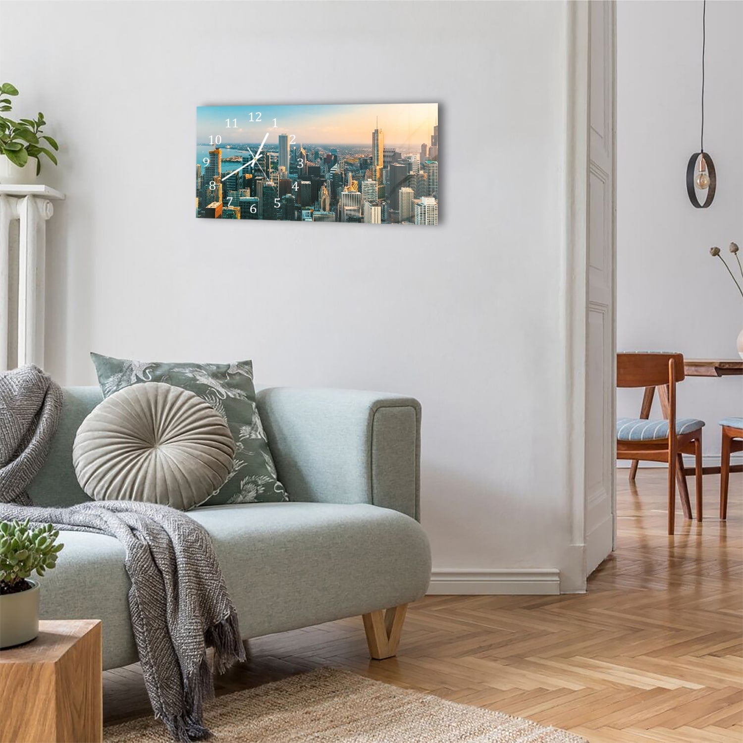 Wanduhr 60x30 - Chicago Skyline bei Sonnenuntergang