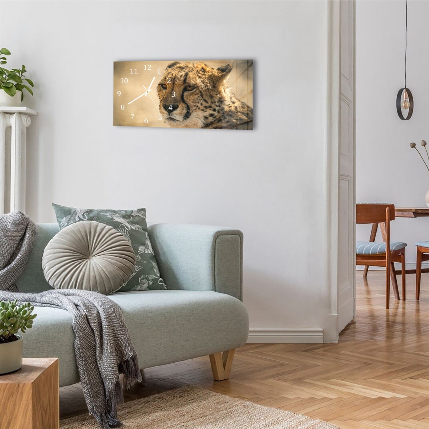 Wanduhr 60x30 - Gepard Nahaufnahme