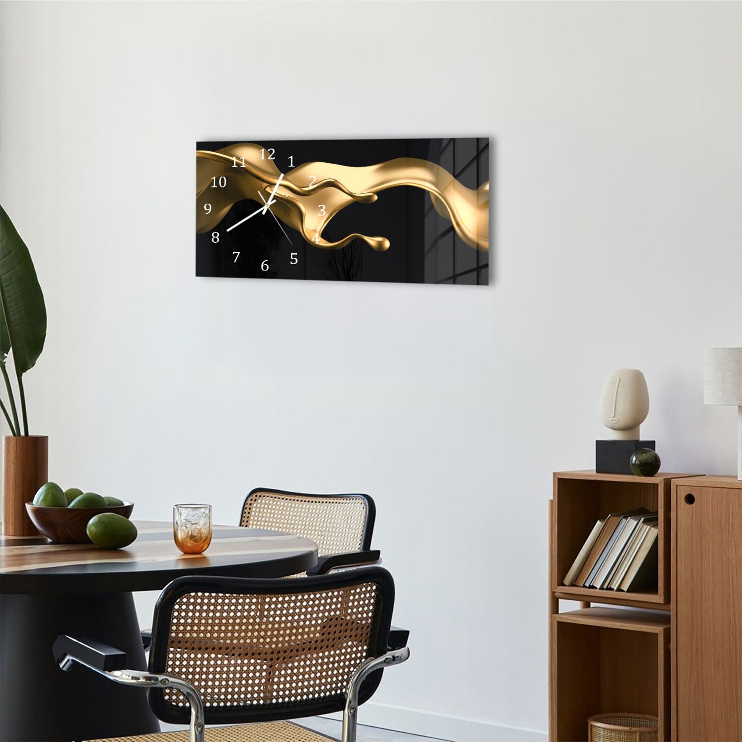 Wanduhr 60x30 - Elegante goldene Flüssigkeit