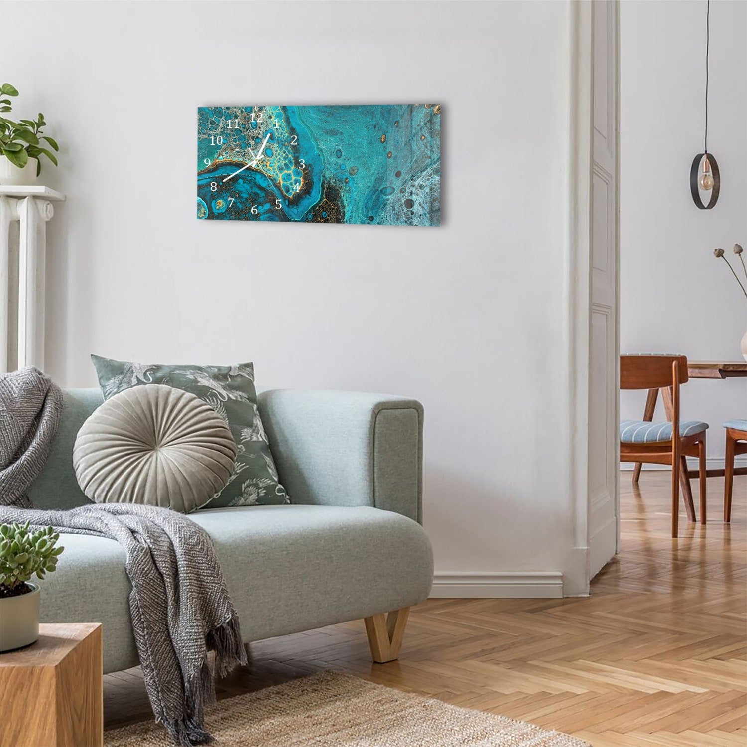 Wanduhr 60x30 - Blauer Marmoreffekt