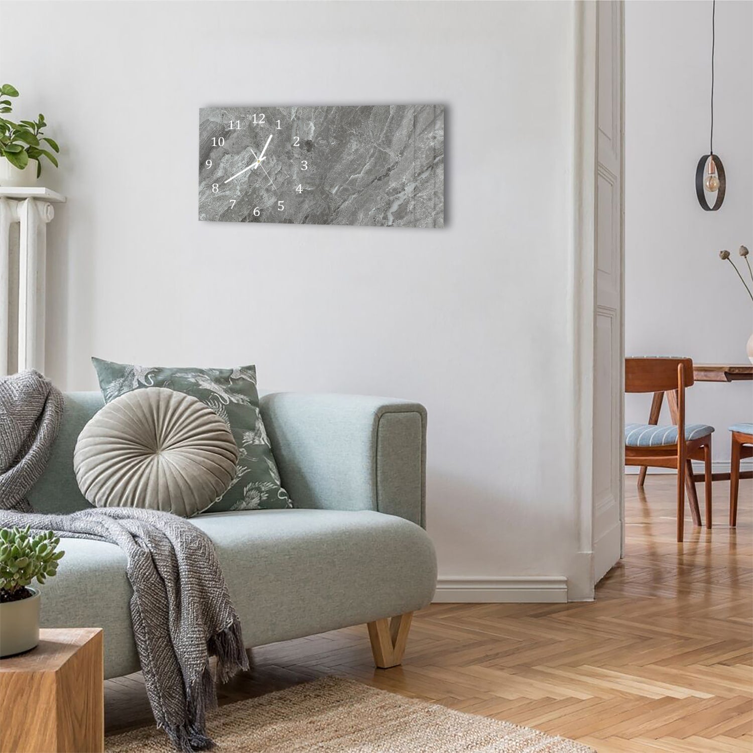 Wanduhr 60x30 - Silbergrauer Marmor