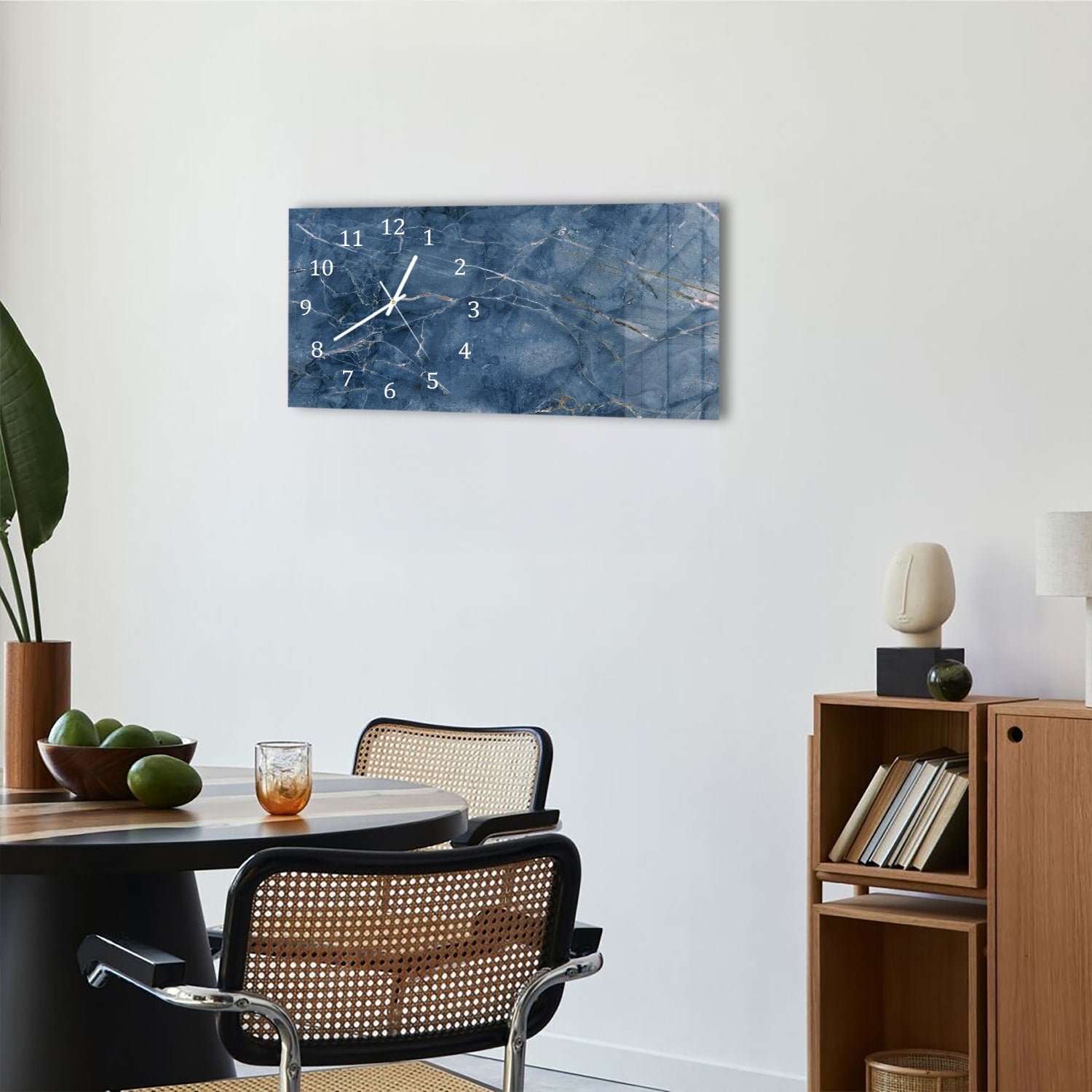 Wanduhr 60x30 - Ozeanblauer Marmor