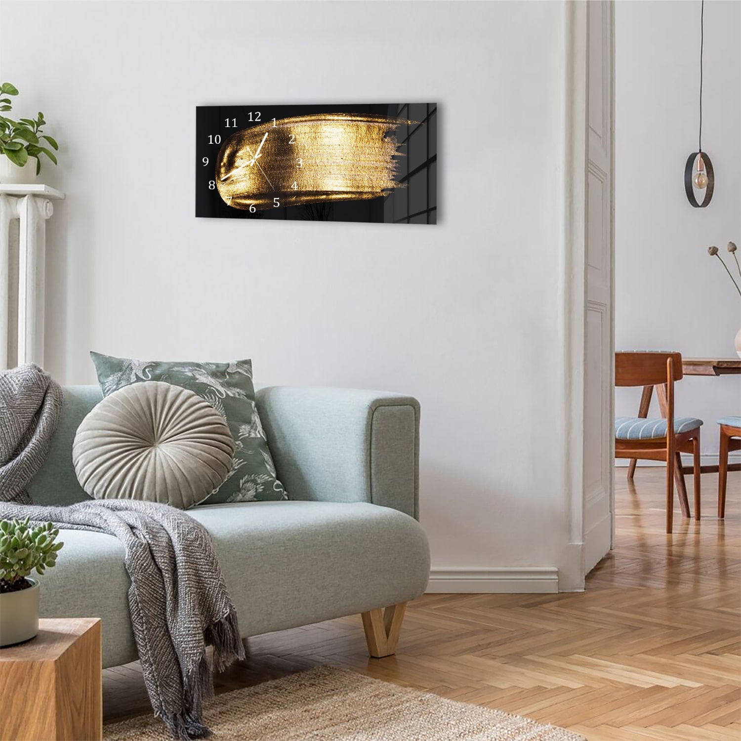 Wanduhr 60x30 - Dicker goldener Pinselstrich