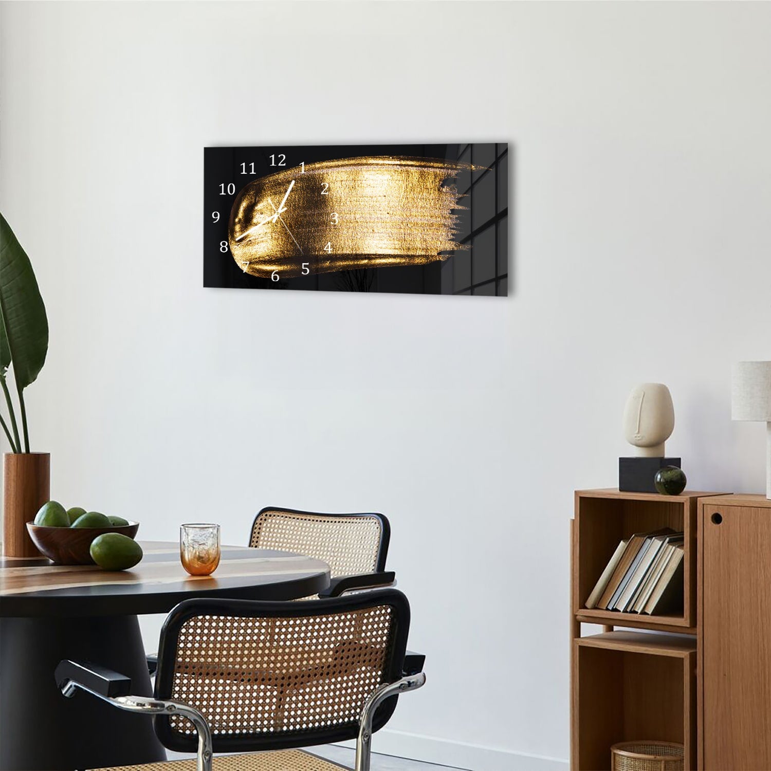 Wanduhr 60x30 - Dicker goldener Pinselstrich