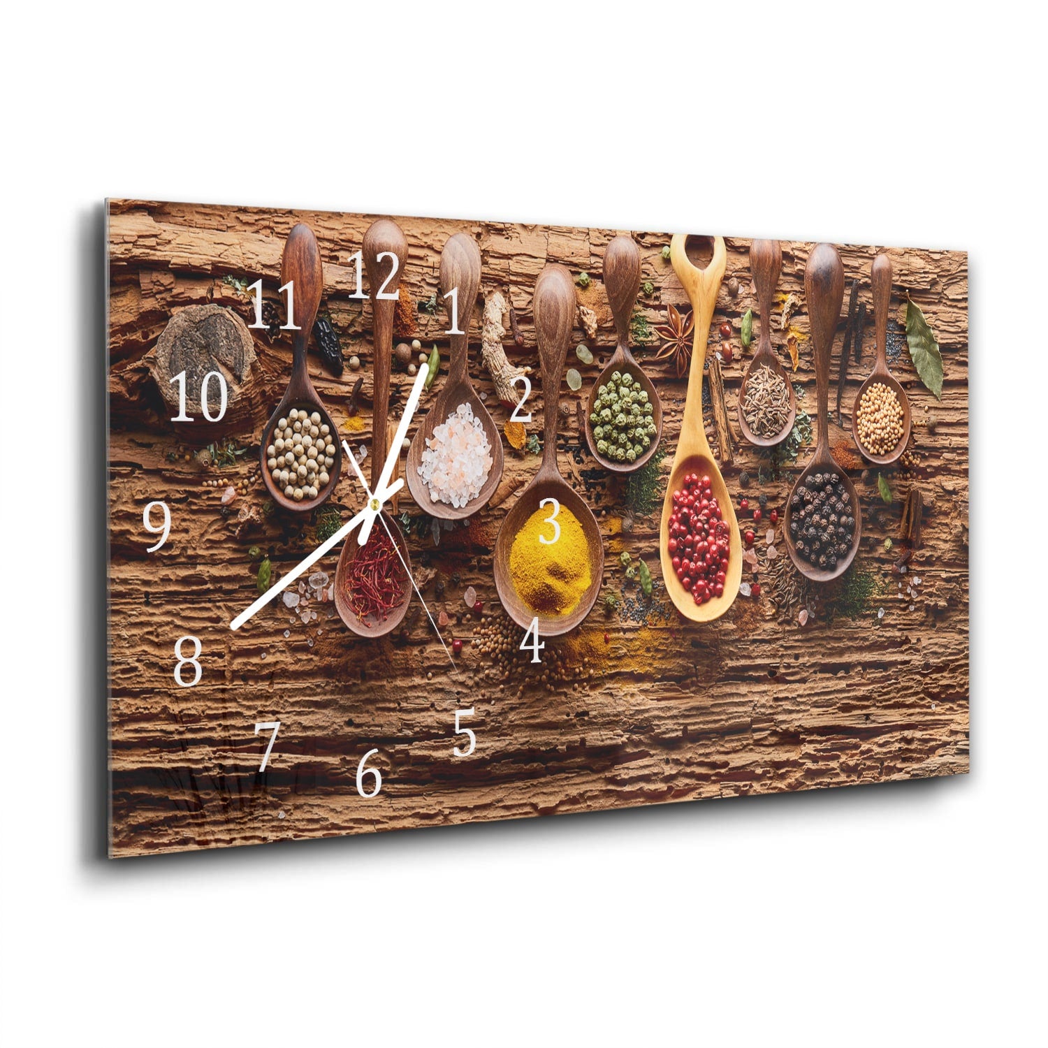 Wanduhr 60x30 - Kräuter & Gewürze auf Holz