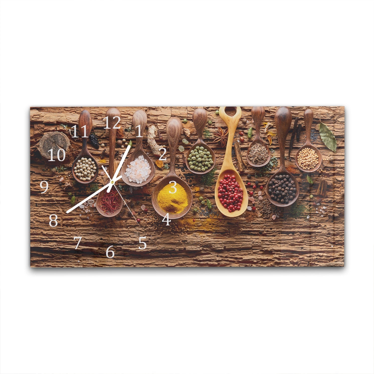 Wanduhr 60x30 - Kräuter & Gewürze auf Holz
