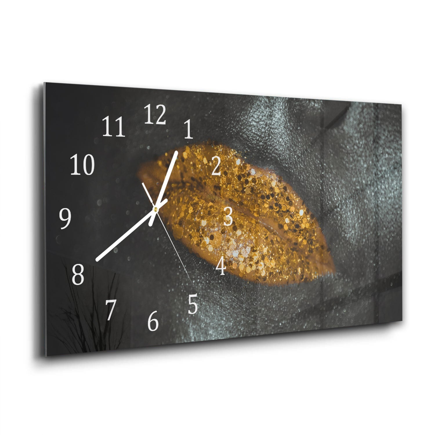 Wanduhr 60x30 - Goldene Glitzerlippen