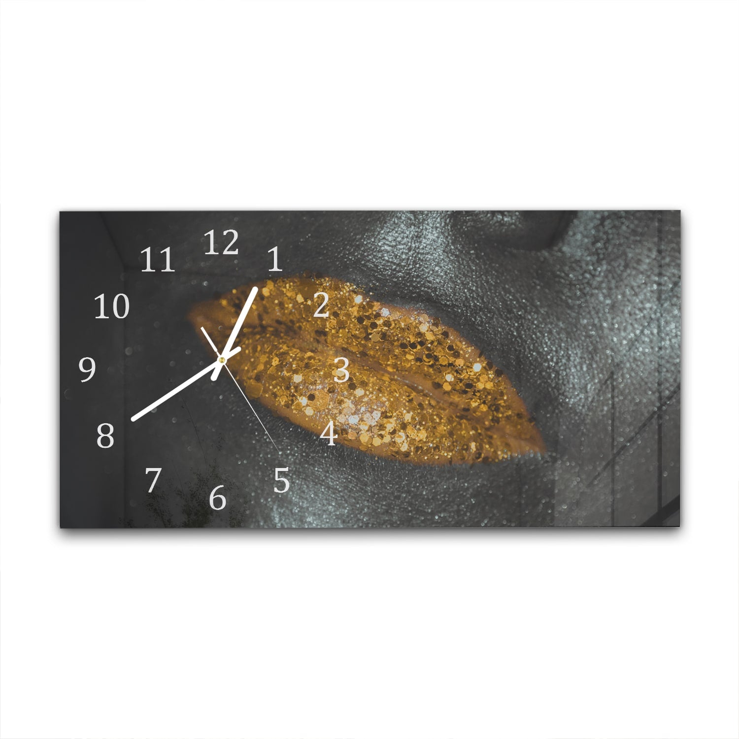 Wanduhr 60x30 - Goldene Glitzerlippen