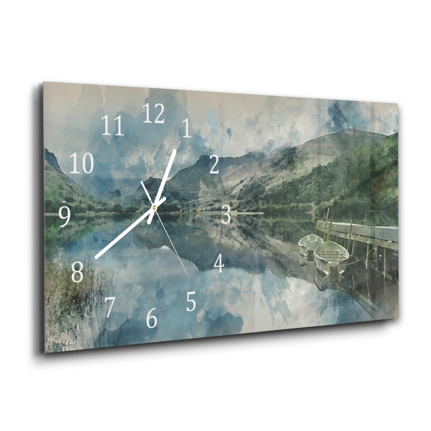 Wanduhr 60x30 - Aquarell-Bergseegemälde