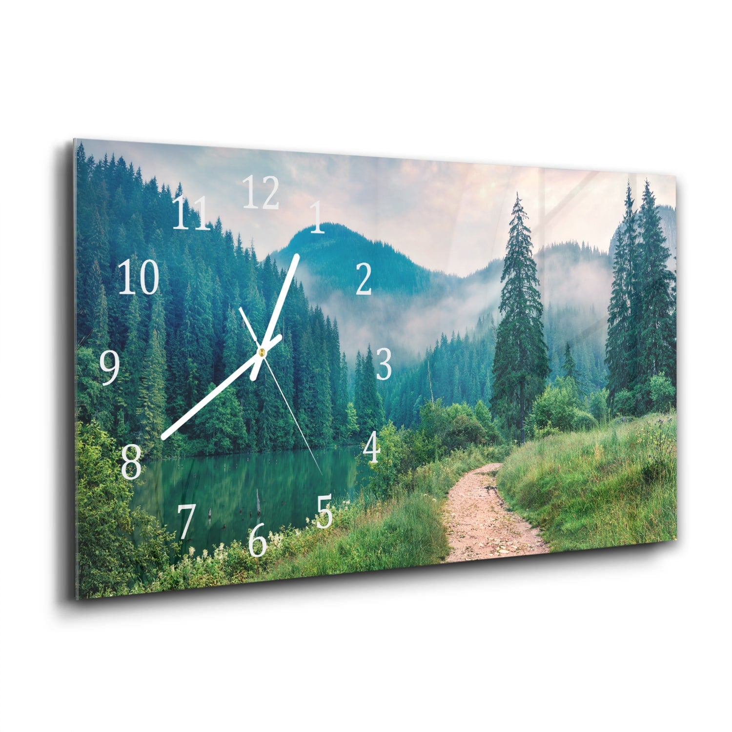 Wanduhr 60x30 - Nebeliges Lacu Rosu-See