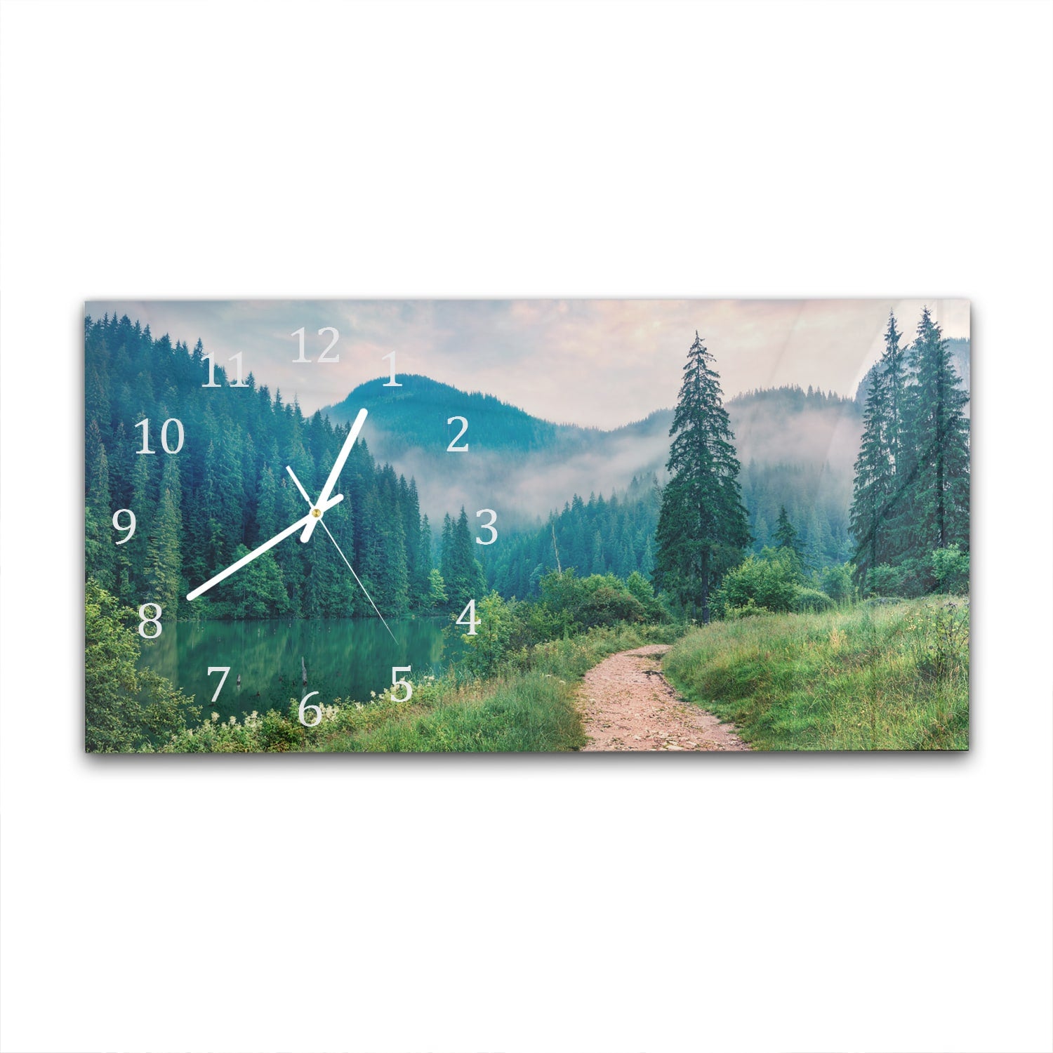 Wanduhr 60x30 - Nebeliges Lacu Rosu-See
